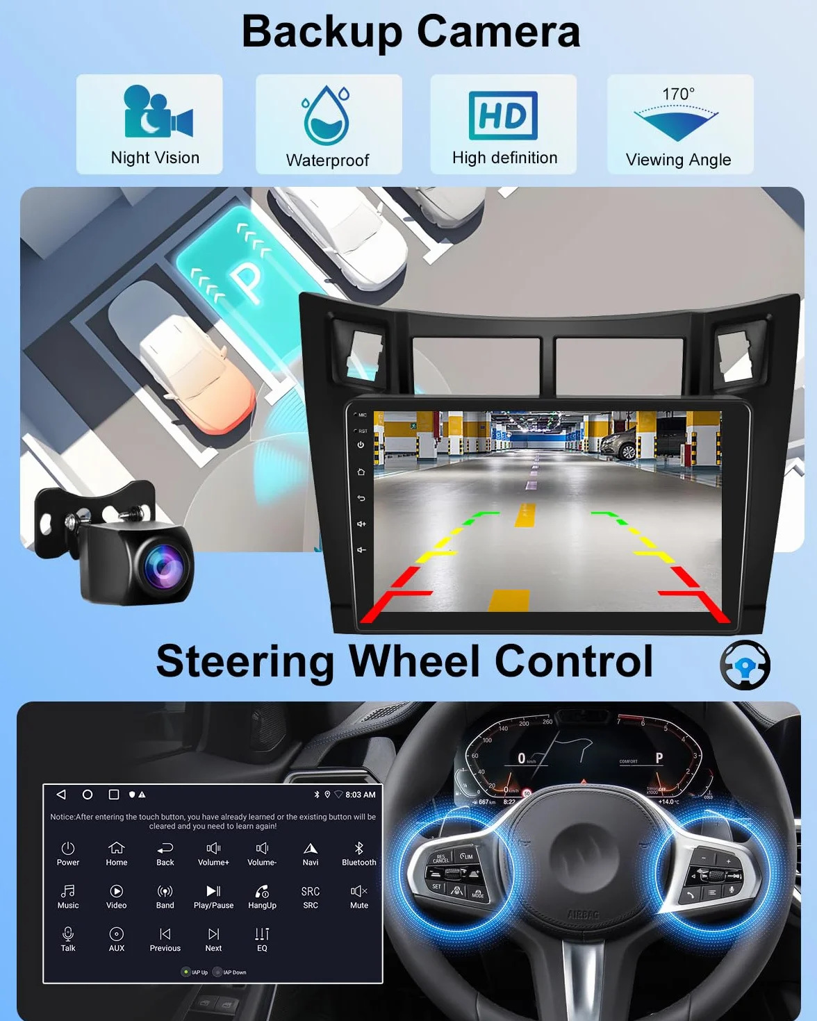 NHOPEEW 2G+64G Android Autoradio per Toyota Yaris 2005-2011 - Senza fili Carplay e Android Auto - 9 pollici Stereo con WiFi GPS FM RDS + Telecamera posteriore&Mic