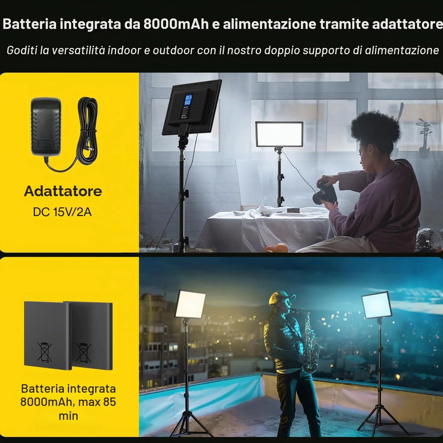 RALENO Luce Fotografica Kit di Illuminazione a 192 LED con Treppiede, Batteria Integrata da 8000mAh, 2500-6500K Bicolore Dimmerabile CRI95 per YouTube Fotografia Registrazioni Video in Studio