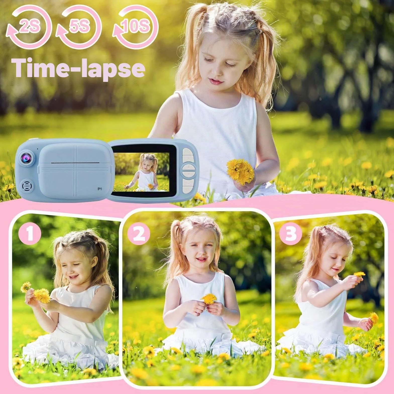 Fotocamera Istantanea per Bambini, 3.5 Pollici/1080P Digitale Macchina Fotografica Bambini con 32GB SD e 4 Rotolo di Carta, Fotocamere Istantanee Regalo per Ragazze Ragazzi dai 3-14 Anni (Blu)