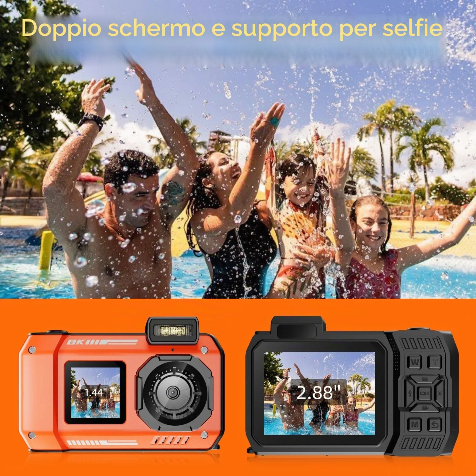 8K 70MP Macchina Fotografica Digitale - MaxMango 33 FT Macchina Fotografica Subacquea, 18X Doppio Schermo Selfie Robusta Antipolvere Antiurto Autofocus, 64GB Fotocamera Digitale