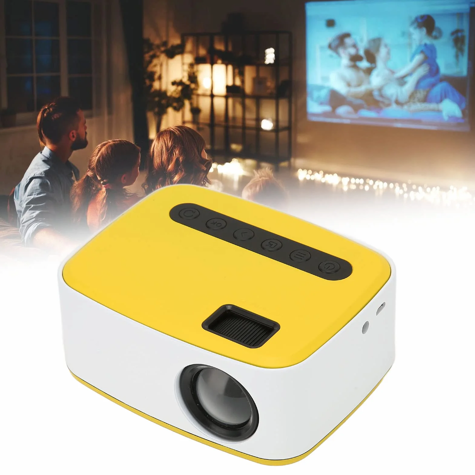 Mini Proiettore, Mini Proiettore Portatile 1080P con Altoparlante Integrato, Proiettore Cinematografico da 20000 Ore Compatibile con Smartphone per Viaggi in Campeggio a Casa(Spina UE)