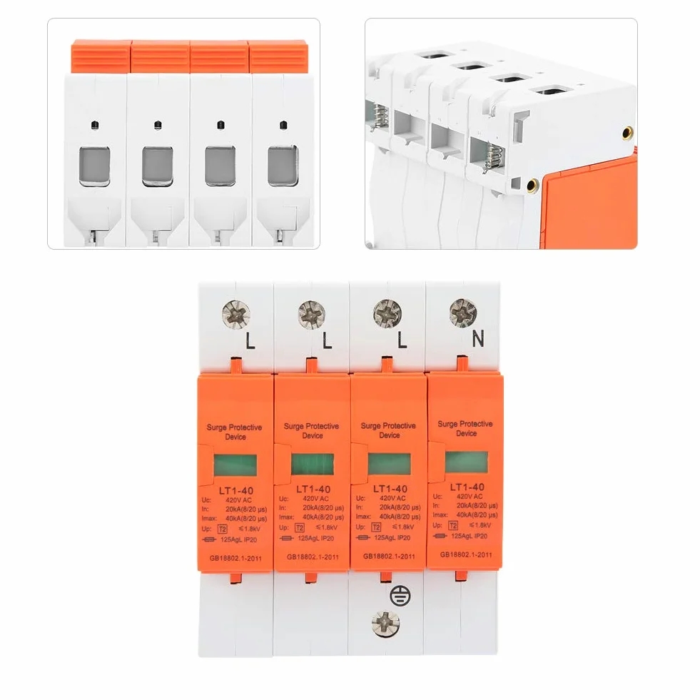 Scaricatore Trifase AC Sovratensione 4P 420V 40kA Protezione Fulmini