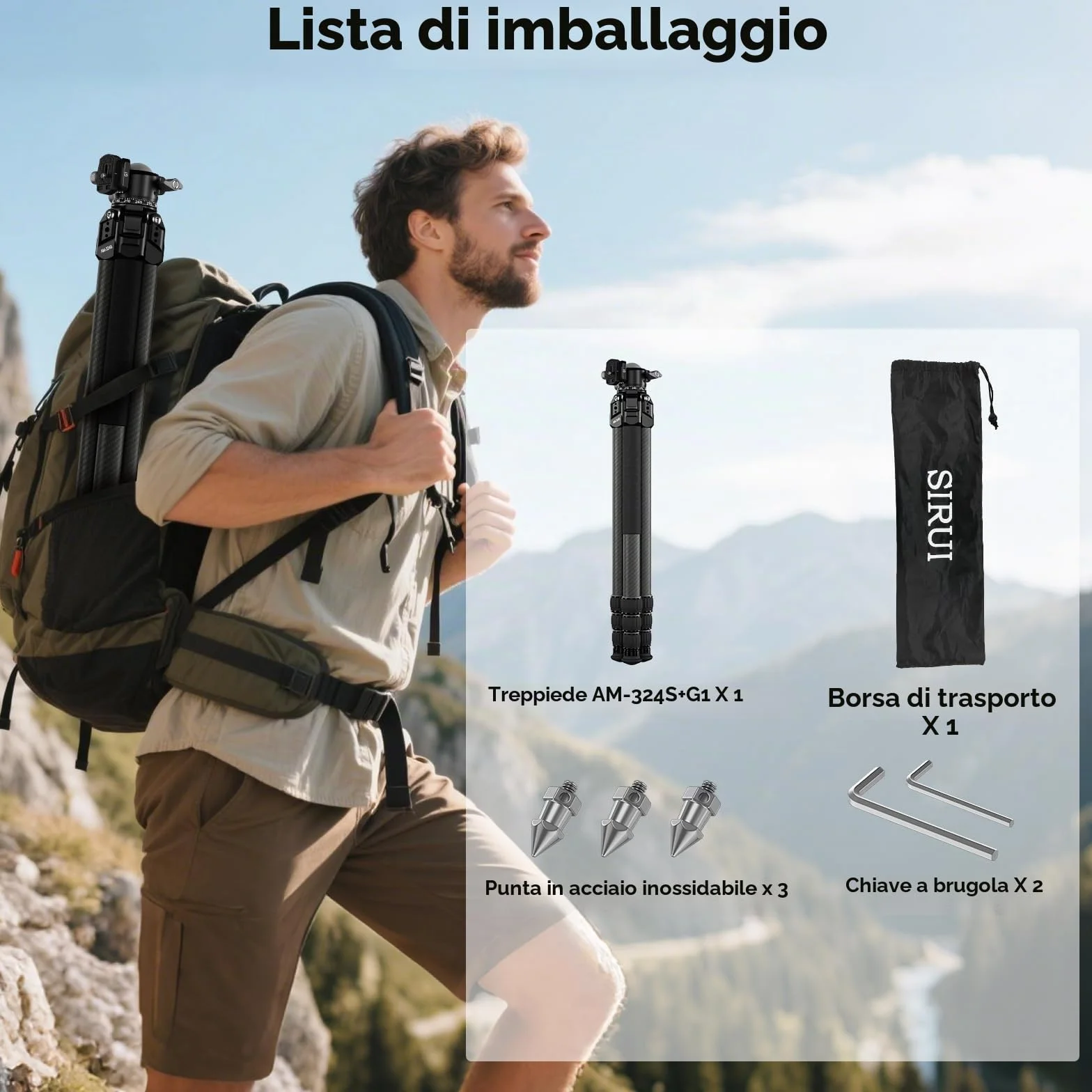SIRUI Heavy-Duty Treppiede per Fotocamera in Fibra di Carbonio, 152CM Treppiede Professionale con 360° Testa a Sfera a Baricentro Basso, Leggero e Portatile, Carico Fino a 20KG, AM-324S+G1