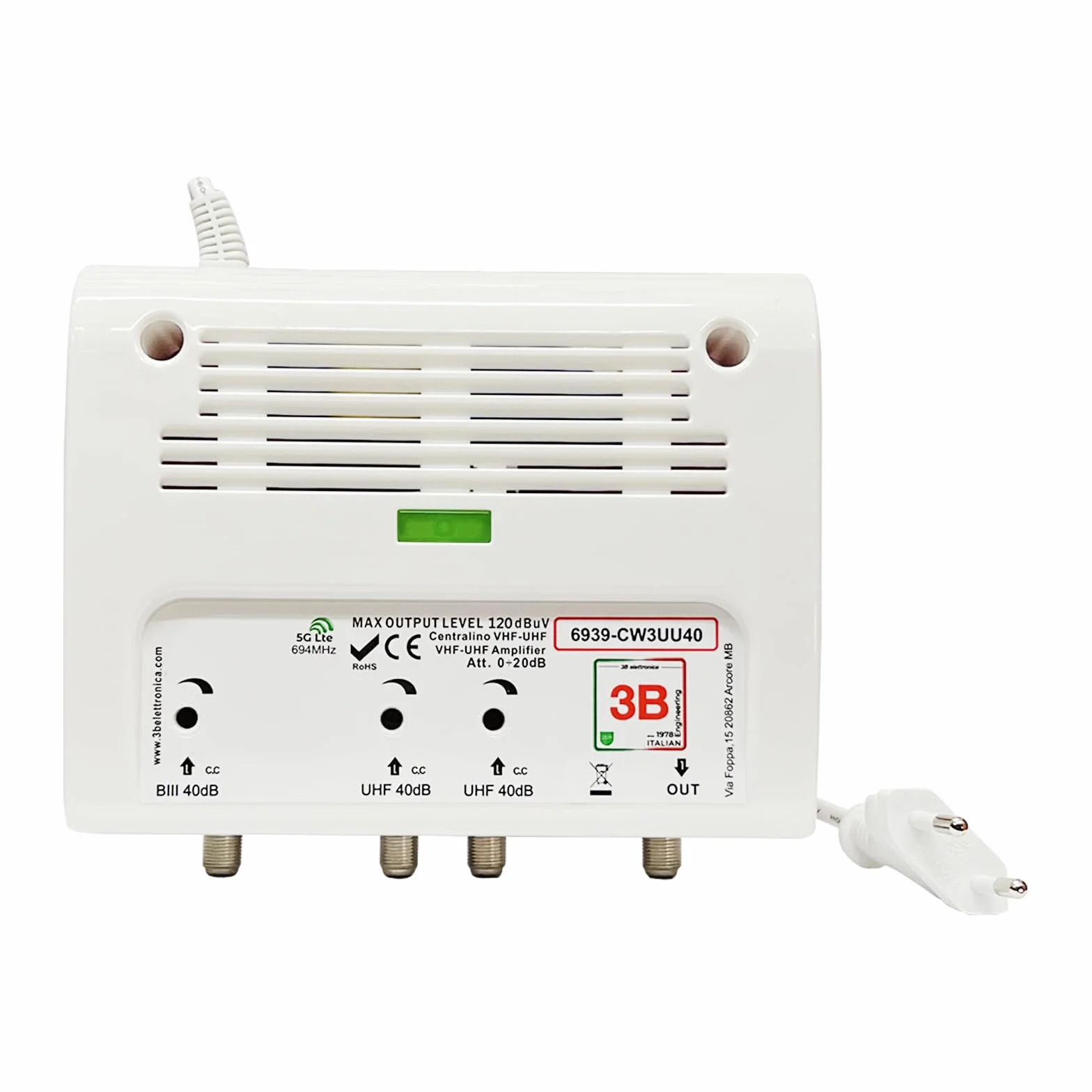 CENTRALINA LARGA BANDA 120 DBUV REGOLABILE 40DB AUTO-ALIMENTATA