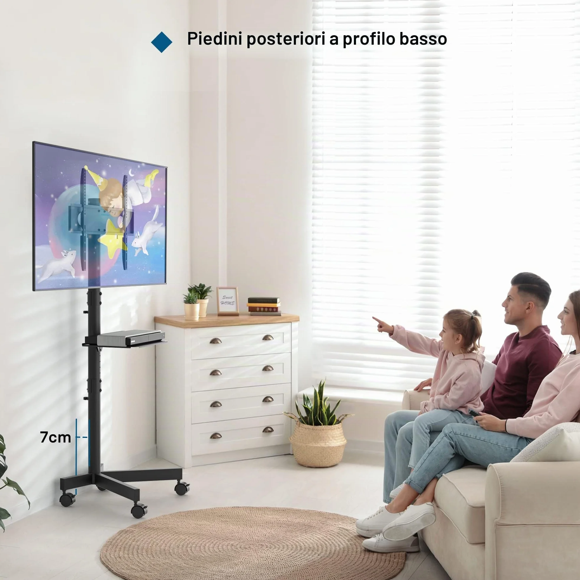BONTEC Supporto TV da Pavimento 23-60 Pollici con Ruote, Carrello Staffa Porta Mobile fino a 25 kg, VESA 400x400 mm