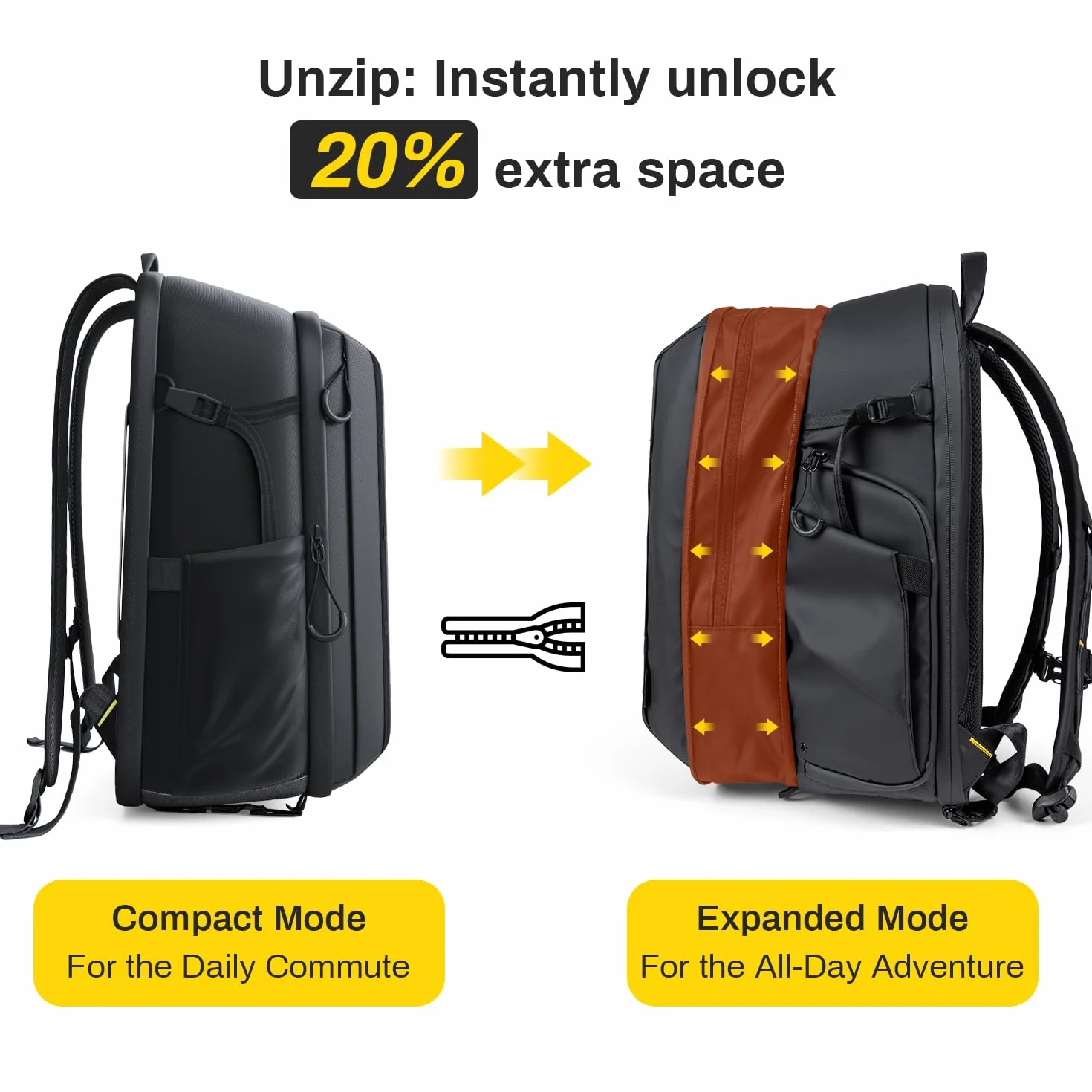 RaLeno 25 L+5 L Zaino per fotocamera, custodia rigida impermeabile con 5L scomparto frontale espandibile per fotocamera DSLR SLR Mirrorless, compatibile con drone DJI Mavic / 16 laptop/treppiede