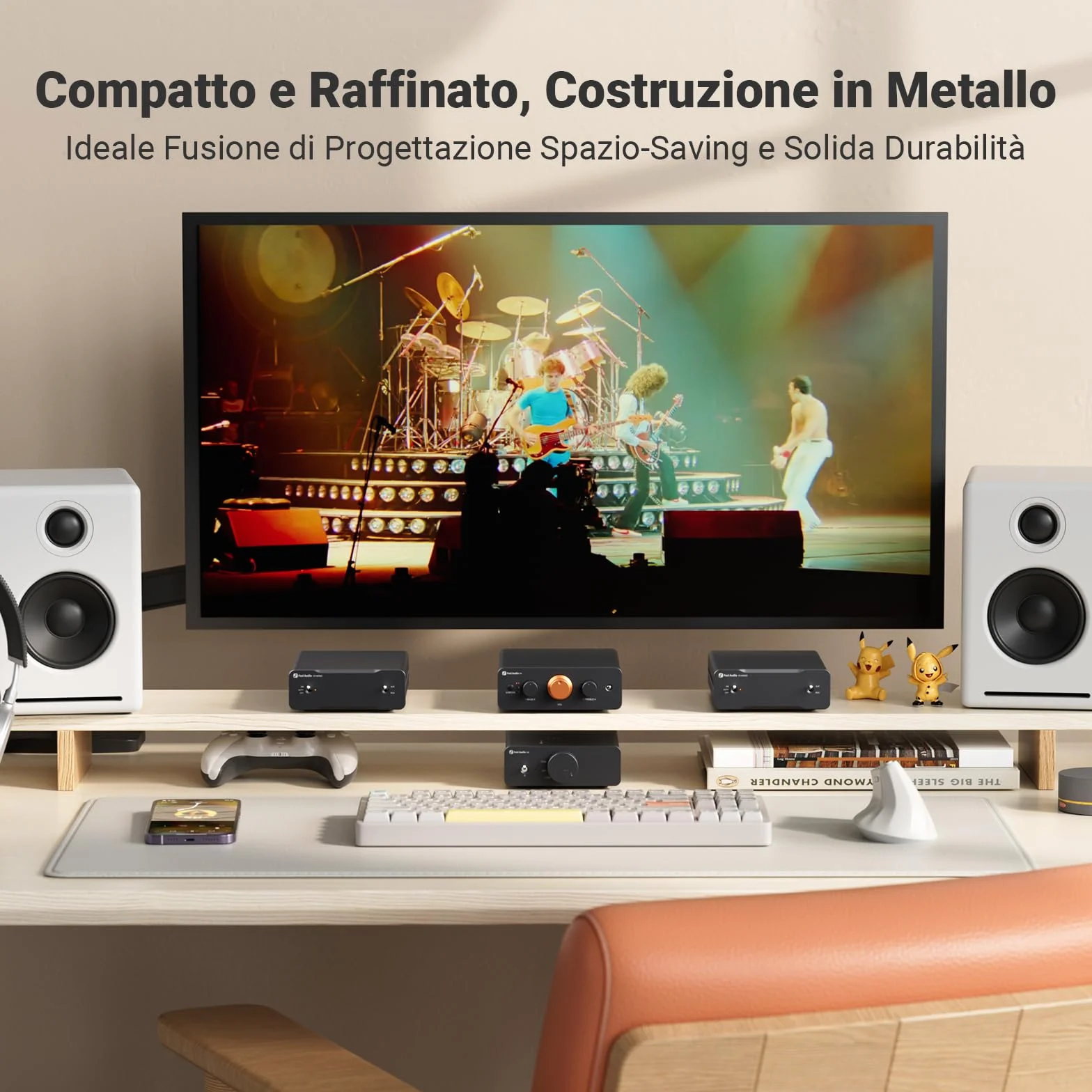 Fosi Audio P4 Mini Preamplificatore Stereo con 3 Ingressi RCA, Guadagno Regolabile 3/6/9 dB, Controlli Bassi e Alti