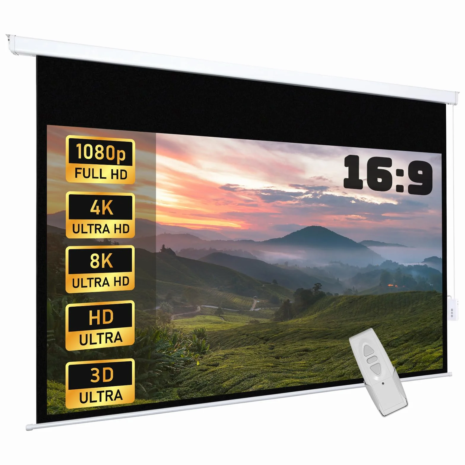 Fabulcozy Schermo di Proiezione Motorizzato, Avvolgibile e a Scomparsa da 100 Pollici Formati 16:9 Bianco per Proiettore 253x168cm