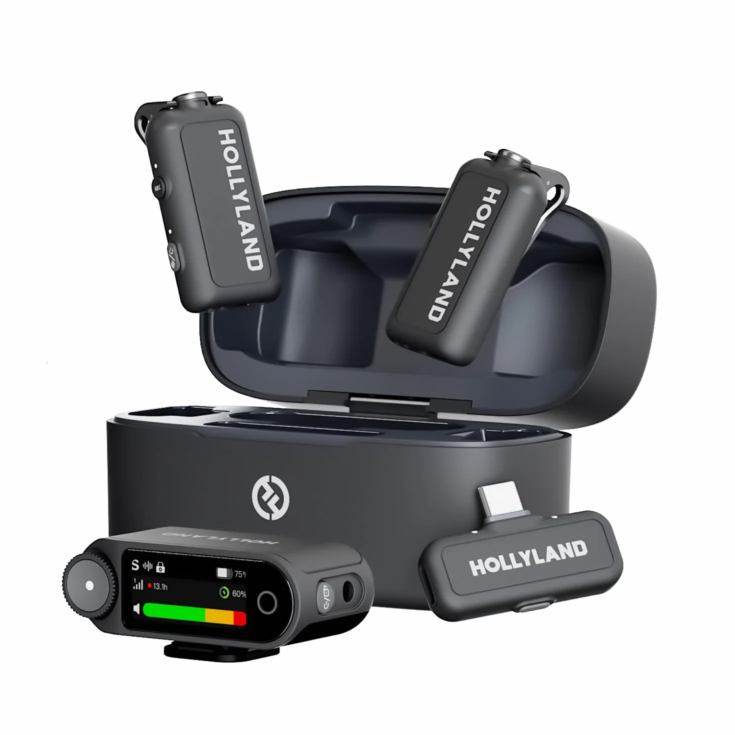 Hollyland LARK MAX 2 Combo Microfono Lavalier Wireless, Cancellazione del Rumore AI, Audio Full-Chain a 32 bit, Portata 340 m, Microfono per iPhone, Android, fotocamera (2TX +2RX+Custodia di Ricarica)