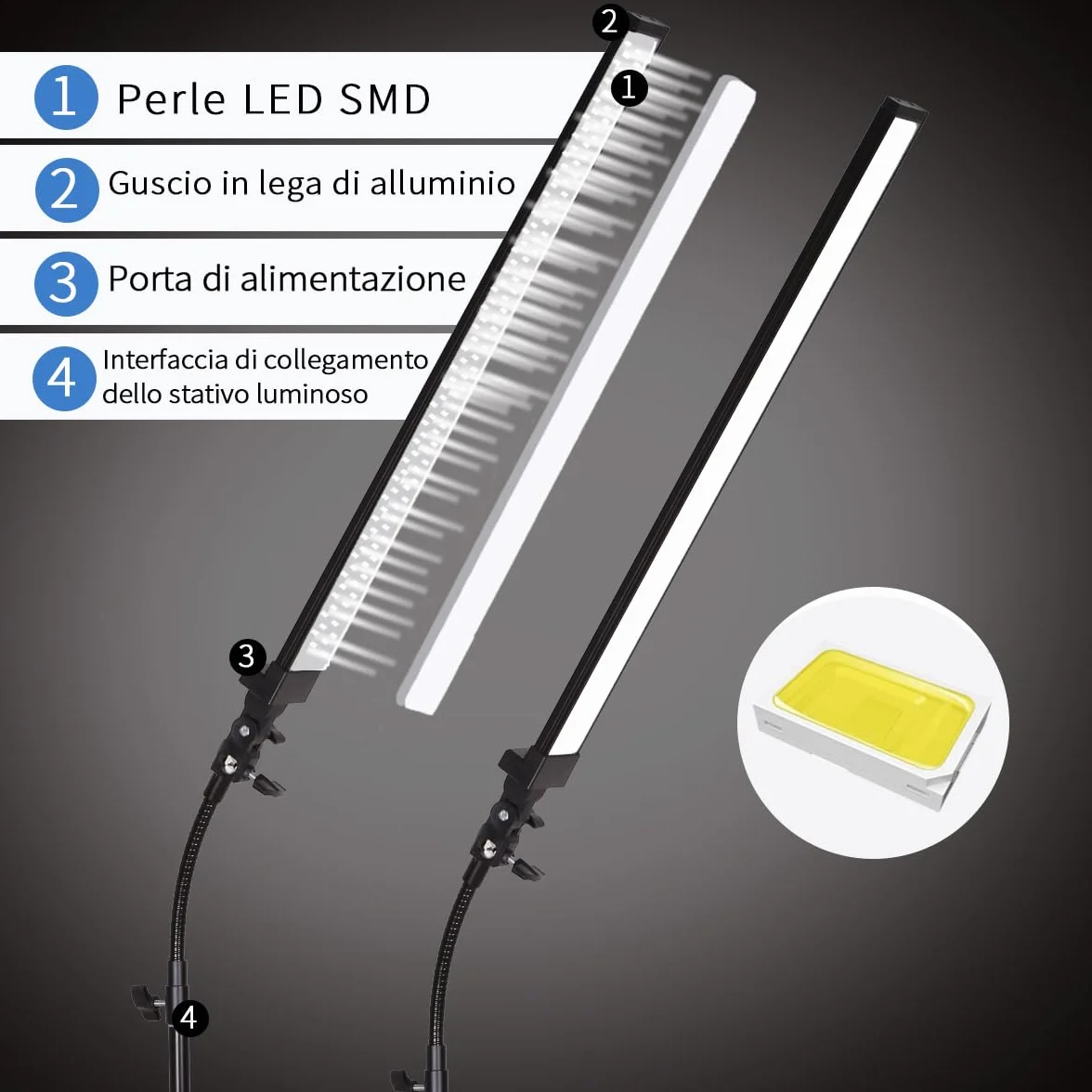 Kit di Illuminazione LED da Studio Fotografico con Supporto e Borsa Tubo Morbido per Bellezza, Sopracciglia, Tatuaggio, Trucco, Odontoiatria, Ciglia, Ritratto, Luce per Fotografia Di Prodotto