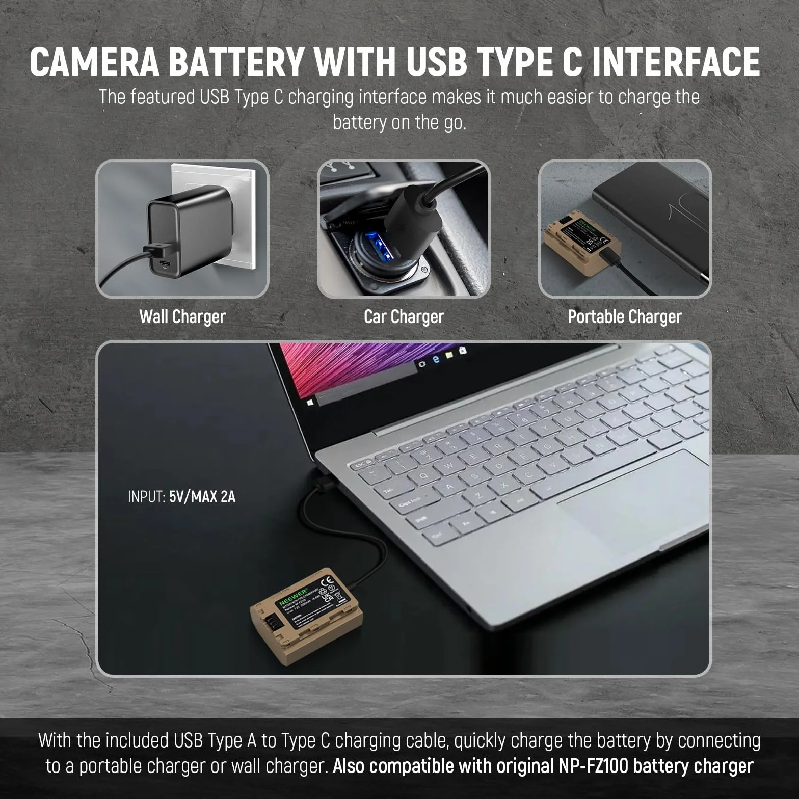 NEEWER NP-FZ100 2400mAh Batteria per Sony A7CII A7III ZV-E1, Cavo di Ricarica USB-C, Compatibile con Sony A7CII ZV-E1 A7III A7IV FX3 FX30 A6700 A1 A7C A7CR A7RIV A7RV A7SIII A9II A9 Fotocamere
