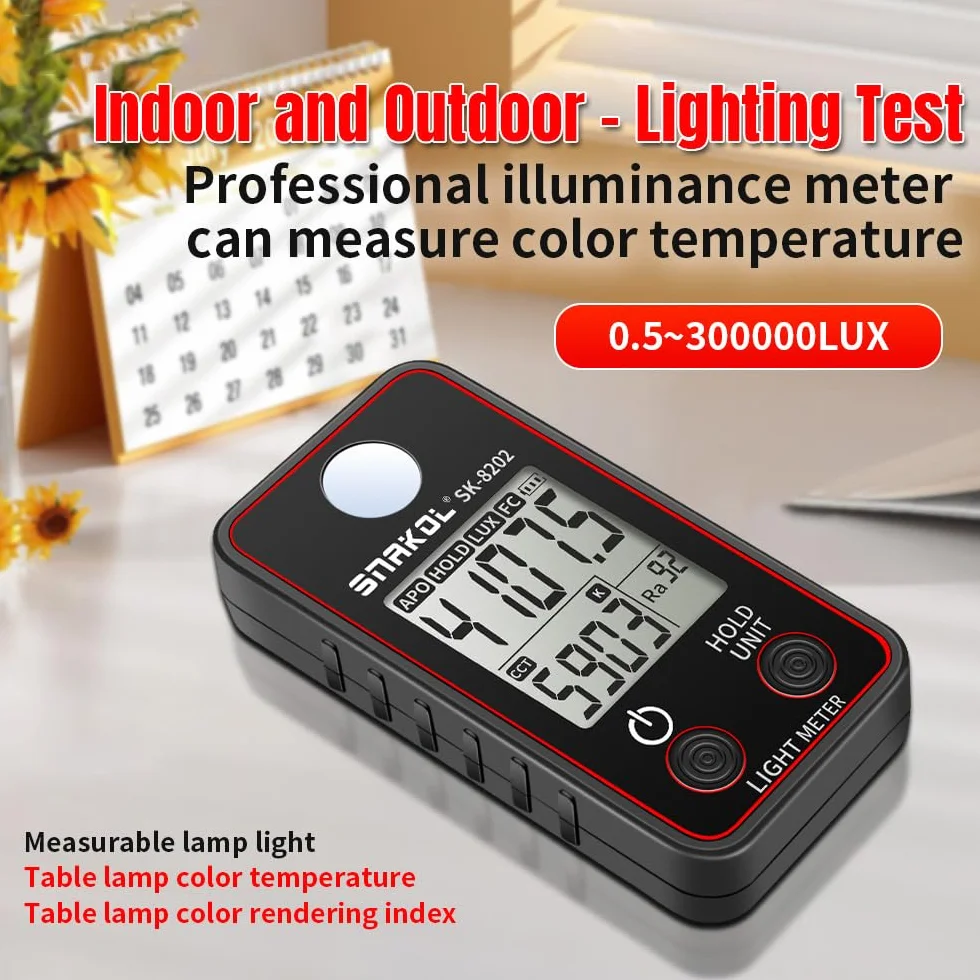 Jemora Tester della temperatura del Misuratore di illuminamento ad alta precisione 0,5-300000LUX Misuratore di illuminazione a LED Misuratore di luminanza fotografica