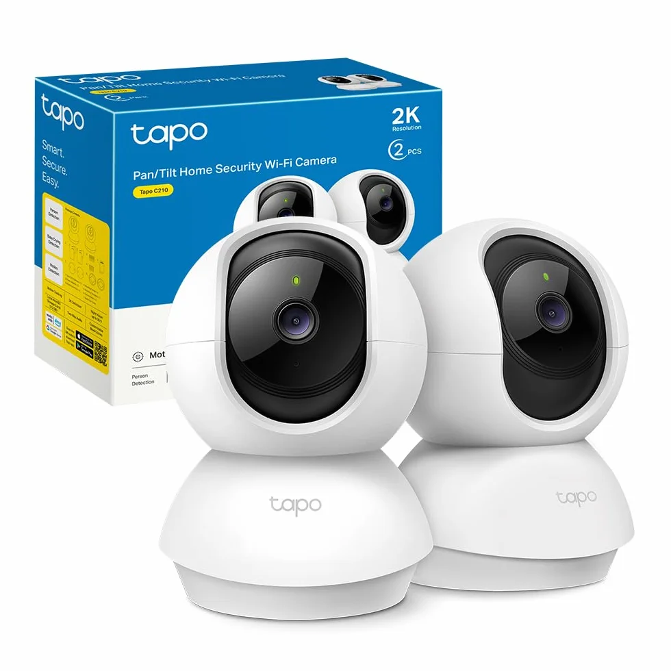 Tapo C210P2 Telecamera Wi-Fi Interno 2K 3MP Videocamera Sorveglianza Visione Notturna Alexa Google Assistant 2 Confezione
