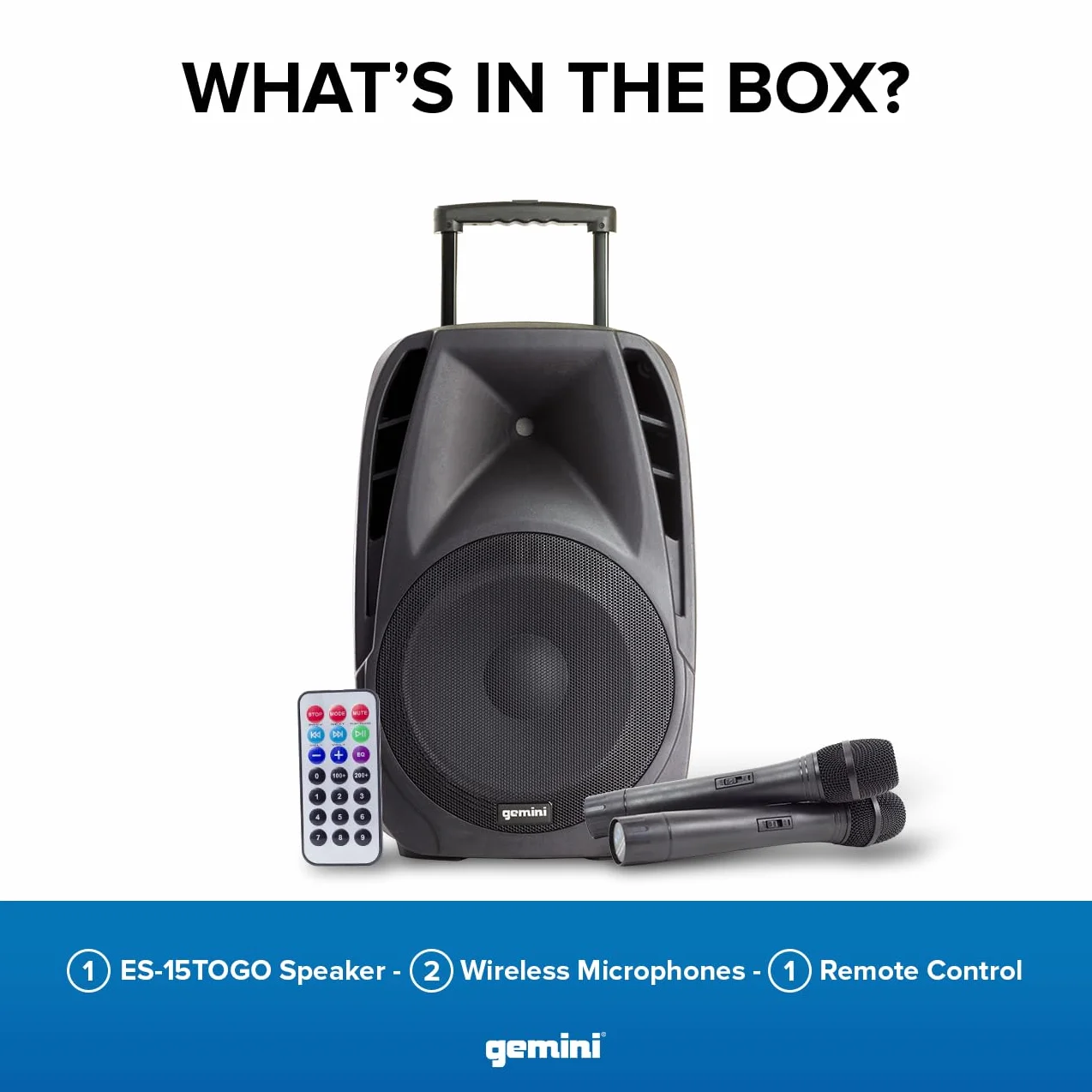 Gemini Sound ES-15TOGO Wireless Portable Bluetooth Streaming Streaming Professionale DJ PA Carrello del Carrello Attivo Attivo con Jacks Dual MIC Scheda SD e Porta USB con 2 Bundle MIC Wireless