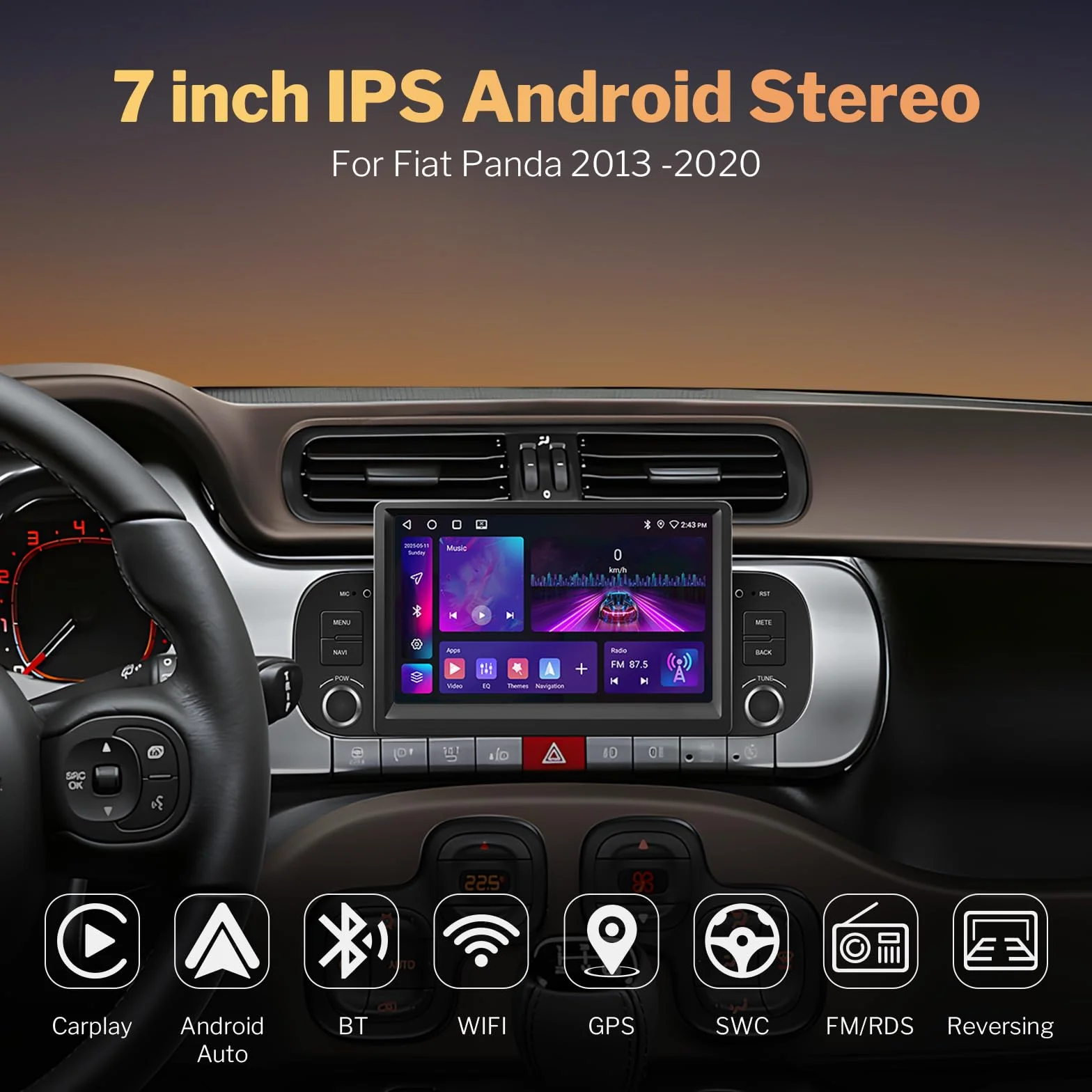 LEXXSON Autoradio per Fiat Panda 2013-2020 con CarPlay e Android Auto Wireless, più AirPlay e Android Link, Sistema Android 11, Schermo Touch 7 Pollici 1024x600, Bluetooth 5.0, WiFi, FM/RDS e USB