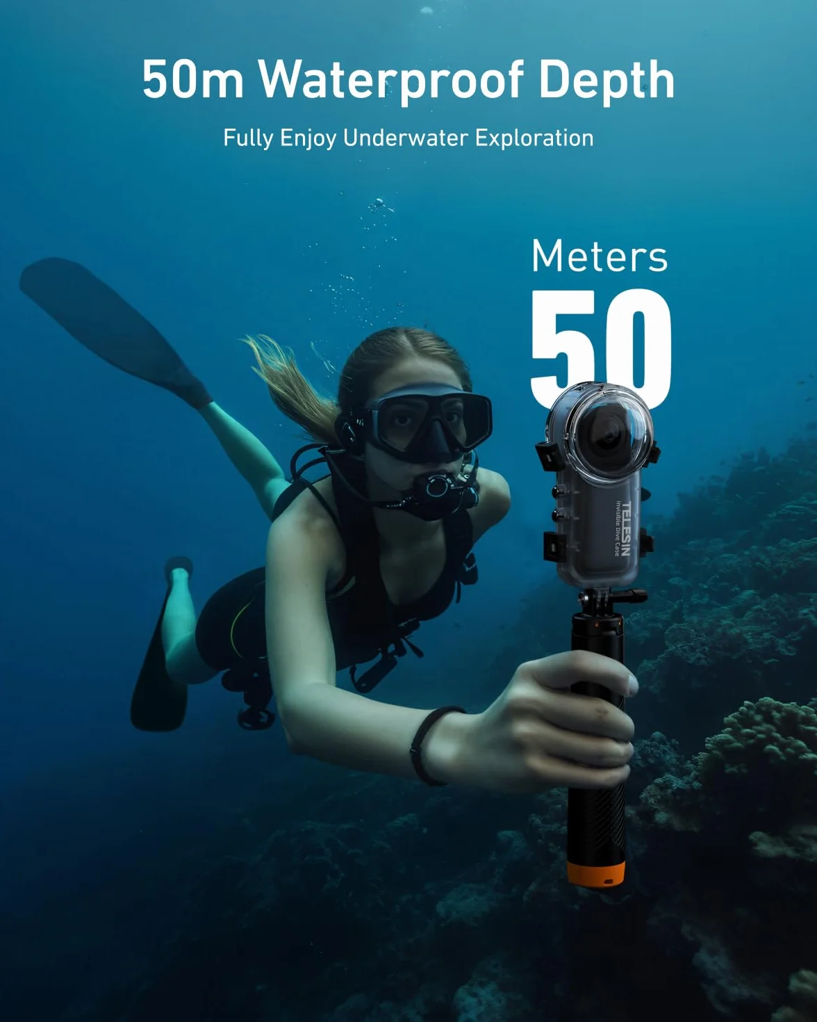 TELESIN Custodia impermeabile per Insta360 X4, Custodia subacquea fino a 50m/164ft, custodia subacquea protettiva per accessori per fotocamera Insta 360 X4, riprese subacquee versatili