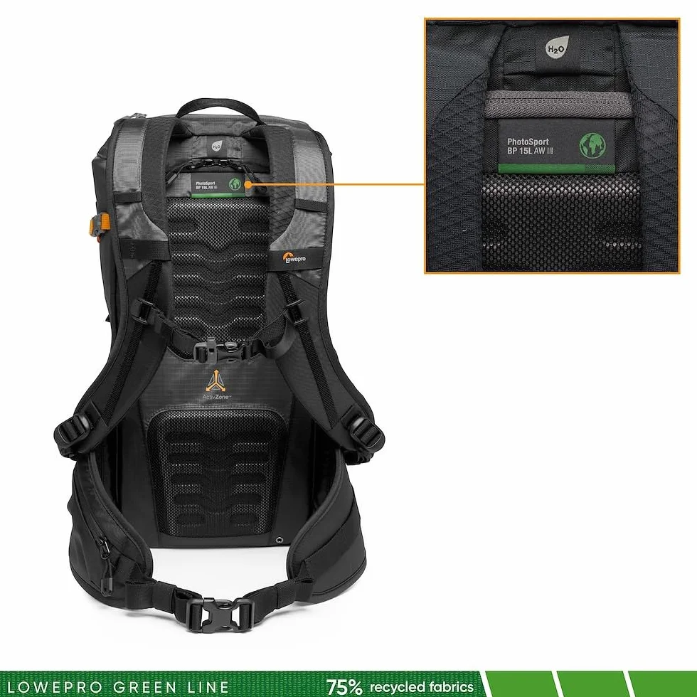 Lowepro PhotoSport BP 15L AW III, Zaino Fotografico da Hiking con Accesso Laterale, Inserto per Fotocamera Mirrorless Rimovibile, Sistema di Cinghie per Accessori, Grigio, Compatibile con Sony α6000