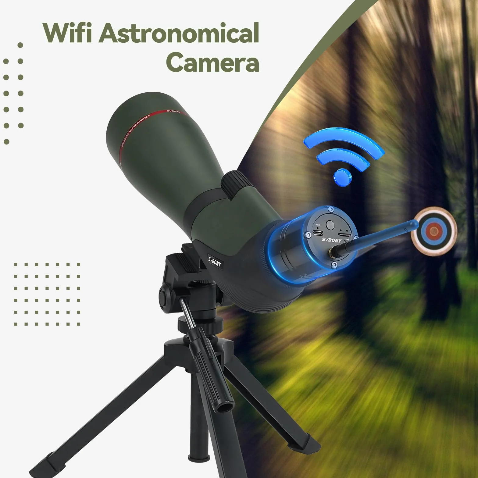 Svbony SA412 20-60x80 Spotting Scopes con WIFI Camera, HD Spotting Scope con Treppiede da Tavolo, Cannocchiale a Lungo Raggio, Cannocchiale Antiappannamento Impermeabile FMC per Tiro al Bersaglio
