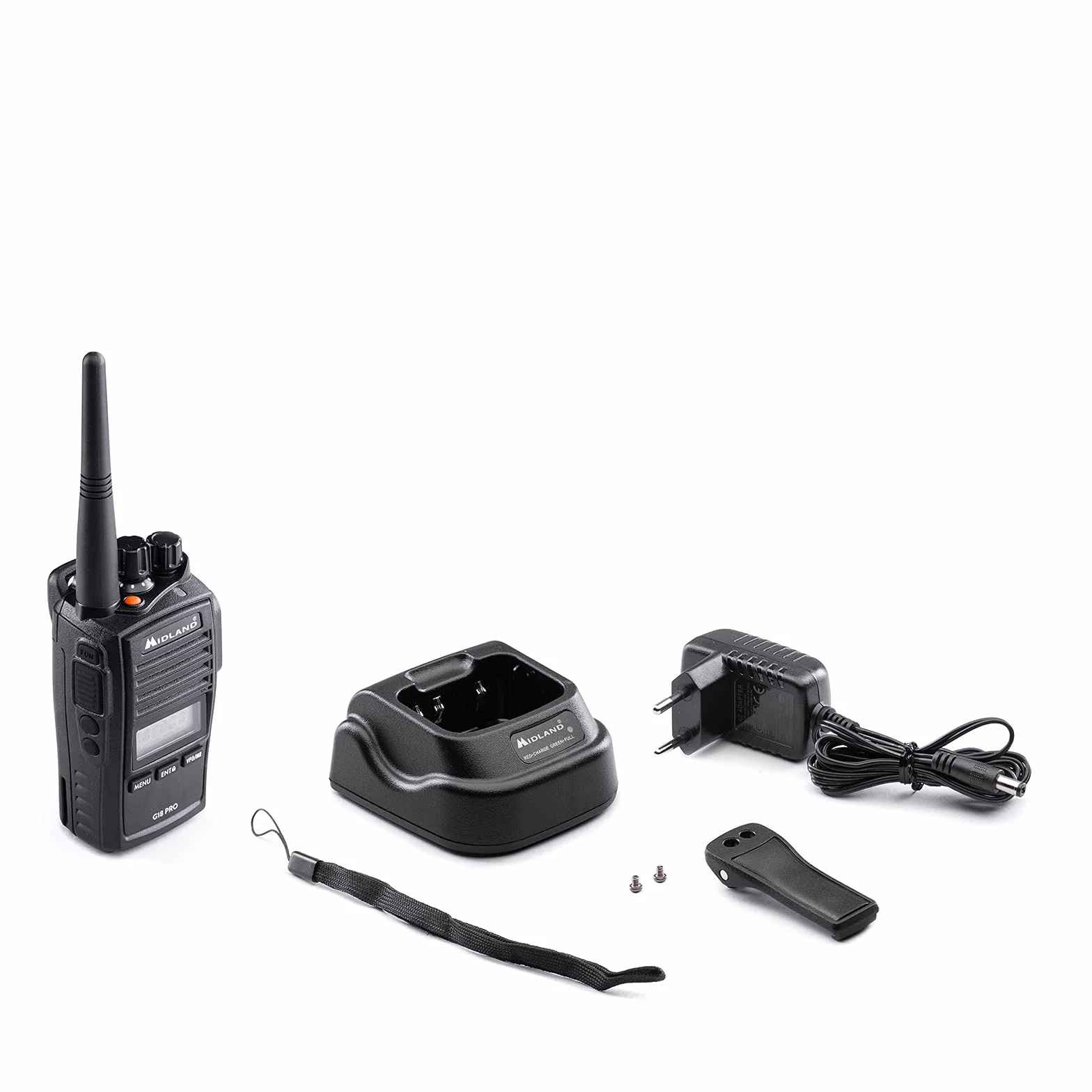 Midland - Walkie Talkie G18 PRO, Ricetrasmittenti Professionali con 99 Canali PMR446, Standard Militare MIL-STD-810G, Waterproof IP67 - Copertura 12Km, Autonomia 22 Ore, Funzione Scrambler e Compander