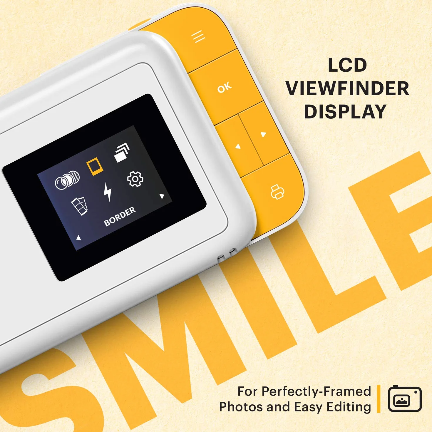 KODAK Smile Fotocamera Digitale a Stampa Istantanea, 10MP con Stampante ZINK 2x3, Schermo, Messa a Fuoco Fissa, Flash Automatico e Fotoritocco, Apribile a Scorrimento, Bianco/Giallo