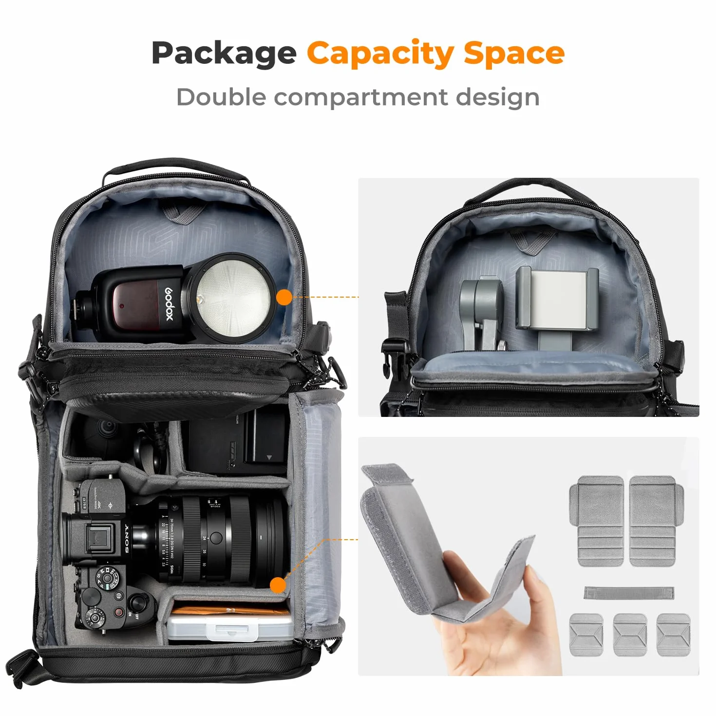 K&F CONCEPT Zaino Fotografico, Borsa a Tracolla per Fotocamera Monospalla Impermeabile, Zaino Fotografico Piccolo Casual Antifurto Compatibile con DSLR SLR Mirrorless macchina fotografica
