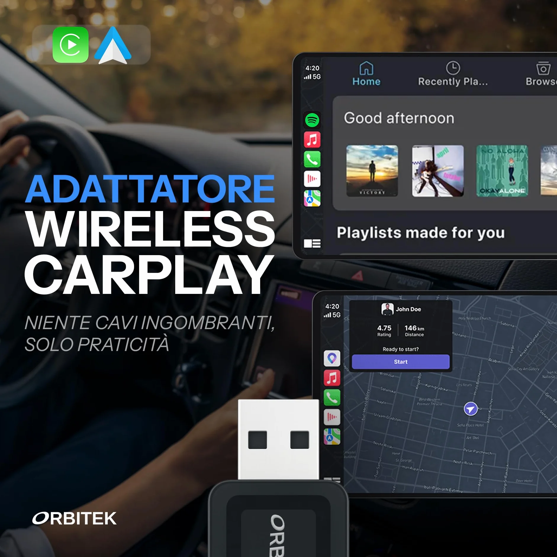 Adattatore Wireless CarPlay Ultra Veloce Compatto 2 in 1| Compatibile con iOS e Android Oltre 800 Modelli Auto | Connessione Ultra Stabile Bluetooth/Wi-Fi | Plug & Play |Adattatore USB/Type-C