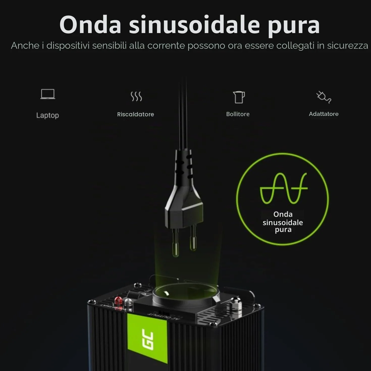 Green Cell 300W/600W 12V 220V/230V Onda Pura Inverter Invertitore di Tensione Fotovoltaico per Camper Auto Convertitore di Potenza
