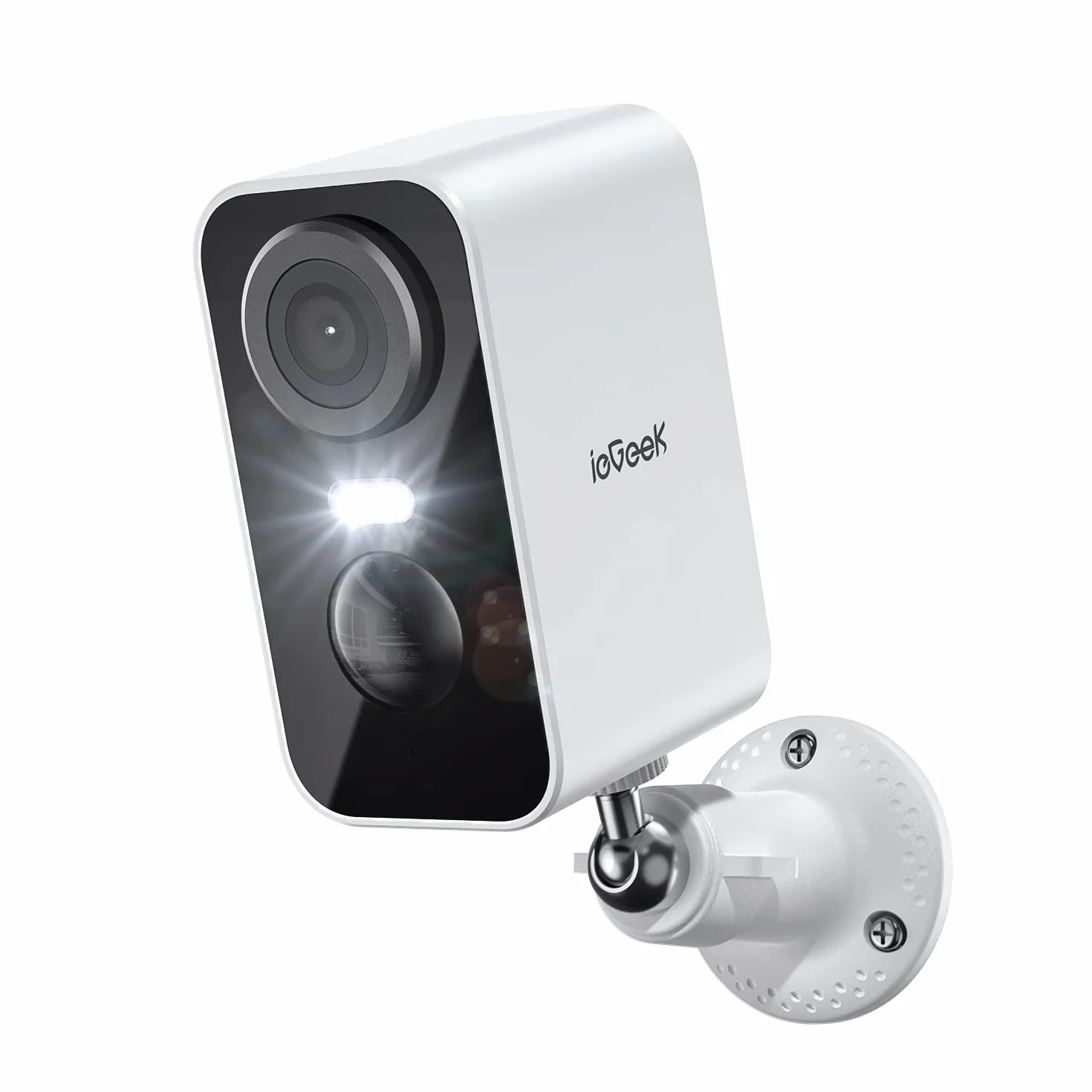 ieGeek 2K Telecamera Wi-Fi Esterno/Interno Senza Fili Batteria, Faro e Allarme Integrato, Visione Notturna a Colori, Rilevamento Movimento PIR, 2 Vie Audio, SD/Cloud Archiviazione, 2,4GHz WiFi, IP65