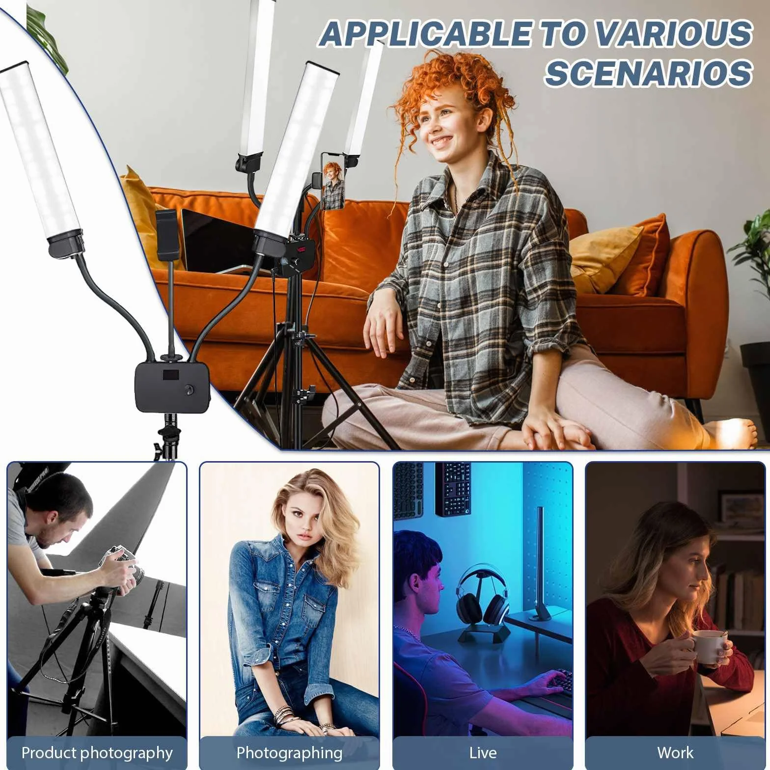 Lampada Ciglia A Doppio Braccio, Lampada Di Bellezza 45W Con Treppiede Regolabile, Lampada Led 3000K-5600K Con 2 Supporti Telefono, Per Trucco, Manicure, Tatuaggio, Fotografia, Live Streaming