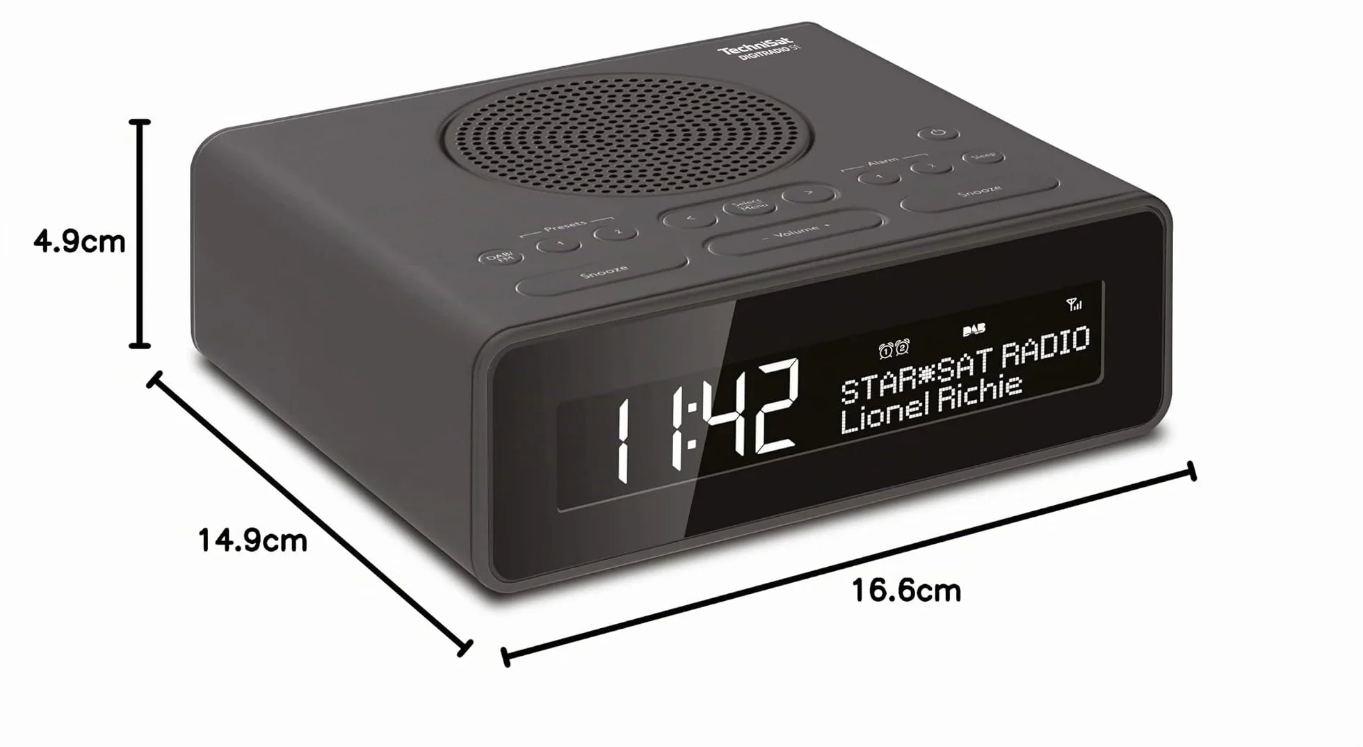 TechniSat DIGITRADIO 51 - Radiosveglia DAB+ (DAB, FM, Due orari di sveglia, Funzione posponi, Timer di spegnimento, Display dimmerabile, Ingresso per cuffie), Nero