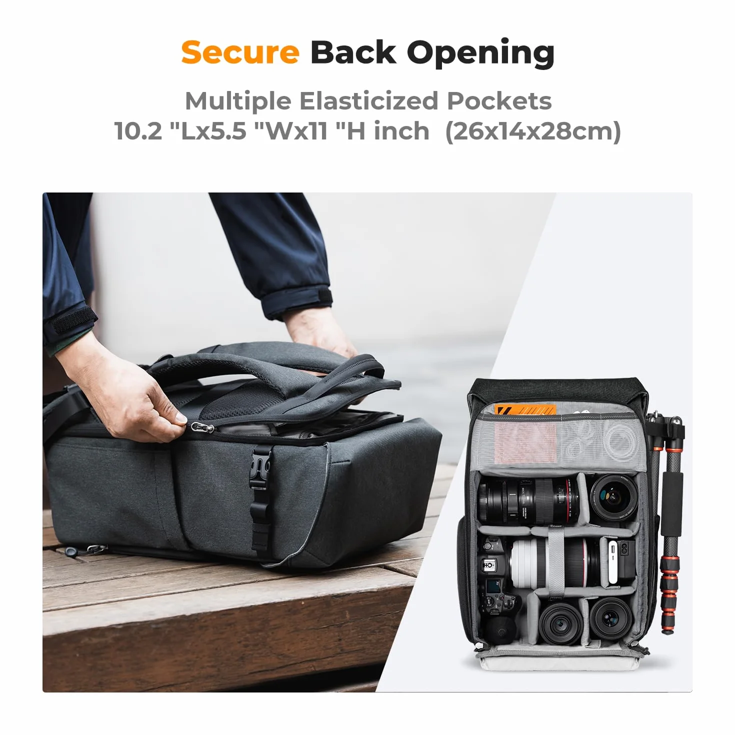 K&F CONCEPT Zaino Fotocamera Professionale, Borsa Fotocamera Impermeabile, Zaino Fotografico per Reflex Canon Nikon Sony Fujifilm, Scomparto per 15,6 Pollici Laptop, 20L Grande Capacità