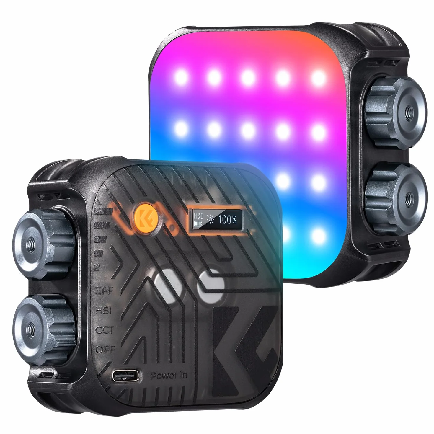 K&F CONCEPT Luce video RGB, Luce Fotografica Portatile a Colori a 360°, 21 Effetti Luminosi, 2500K-9900K CRI 96+, per Vlogging, selfie, Fotografia di oggetti, Nero