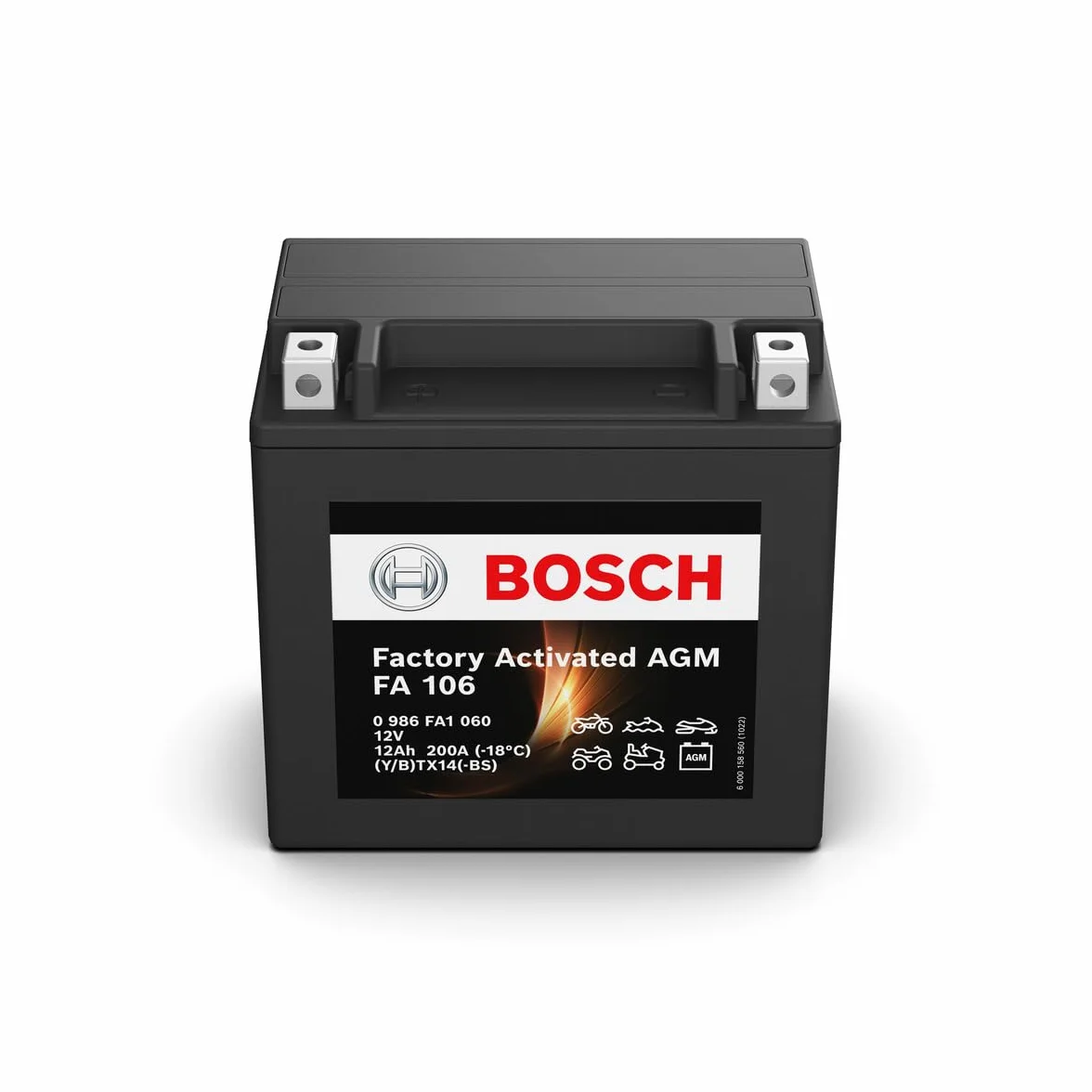 Bosch FA106 Batteria AGM per Motocicli 12V 200A 12Ah Compatibile M6018 BTX14-BS BTX14