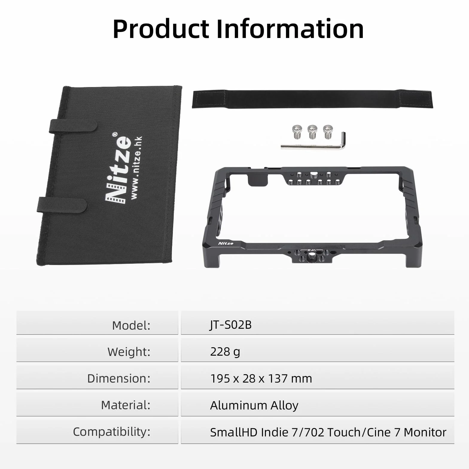 Nitze Gabbia per Monitor SmallHD Indie 7/702 Touch da 7" con parasole - JT-S02B