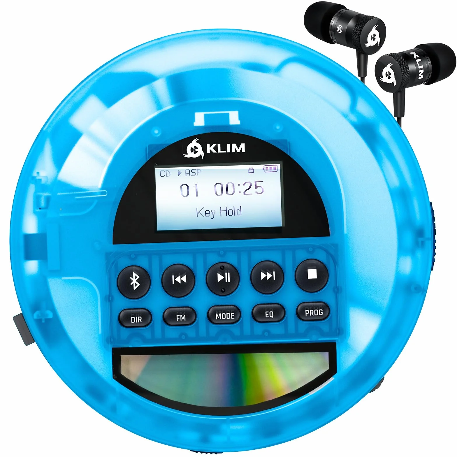 KLIM Nomad Transparent Blu - Lettore cd portatile - Batteria a Lunga Durata - Include Auricolari KLIM Fusion - con CD-R, CD-RW, MP3 - Lettore SD, Radio FM, Bluetooth - Ideale per Auto - Hi-Fi - Nuovo