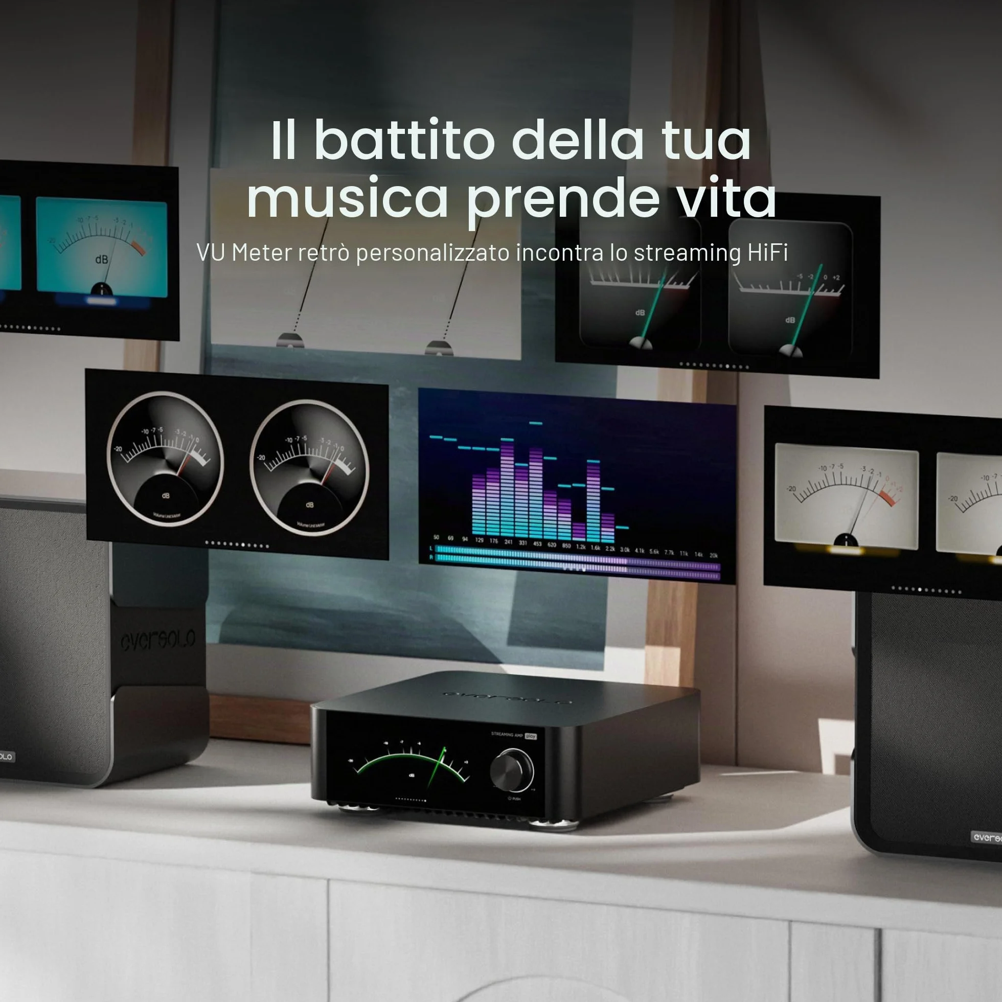 EVERSOLO streamer musicale tutto in uno con amplificatore touchscreen 5,5 pollici correzione di stanze nero