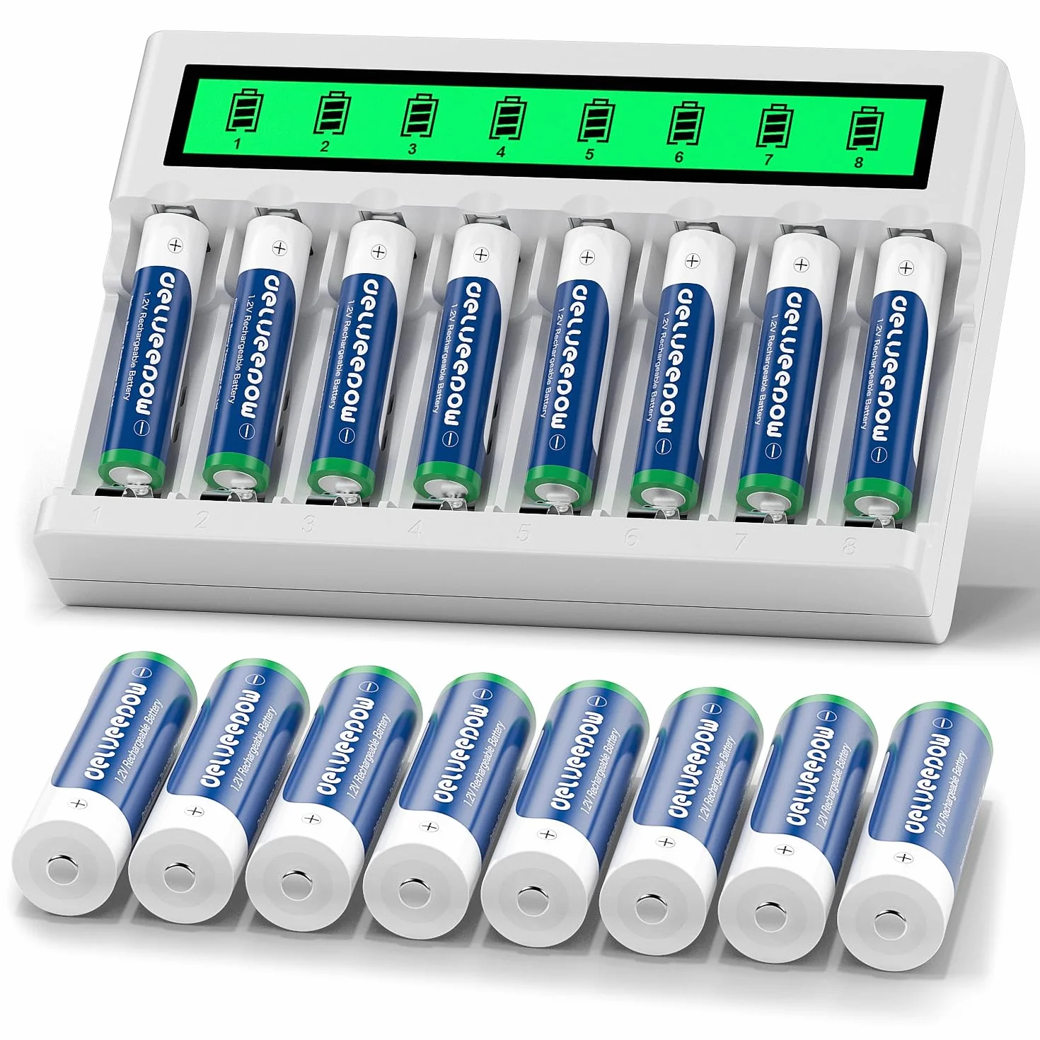 Batterie Ricaricabili AA AAA 3300 1100 mAh 1.2V Ni-MH 16 Pezzi con Caricabatterie LCD 8 Slot