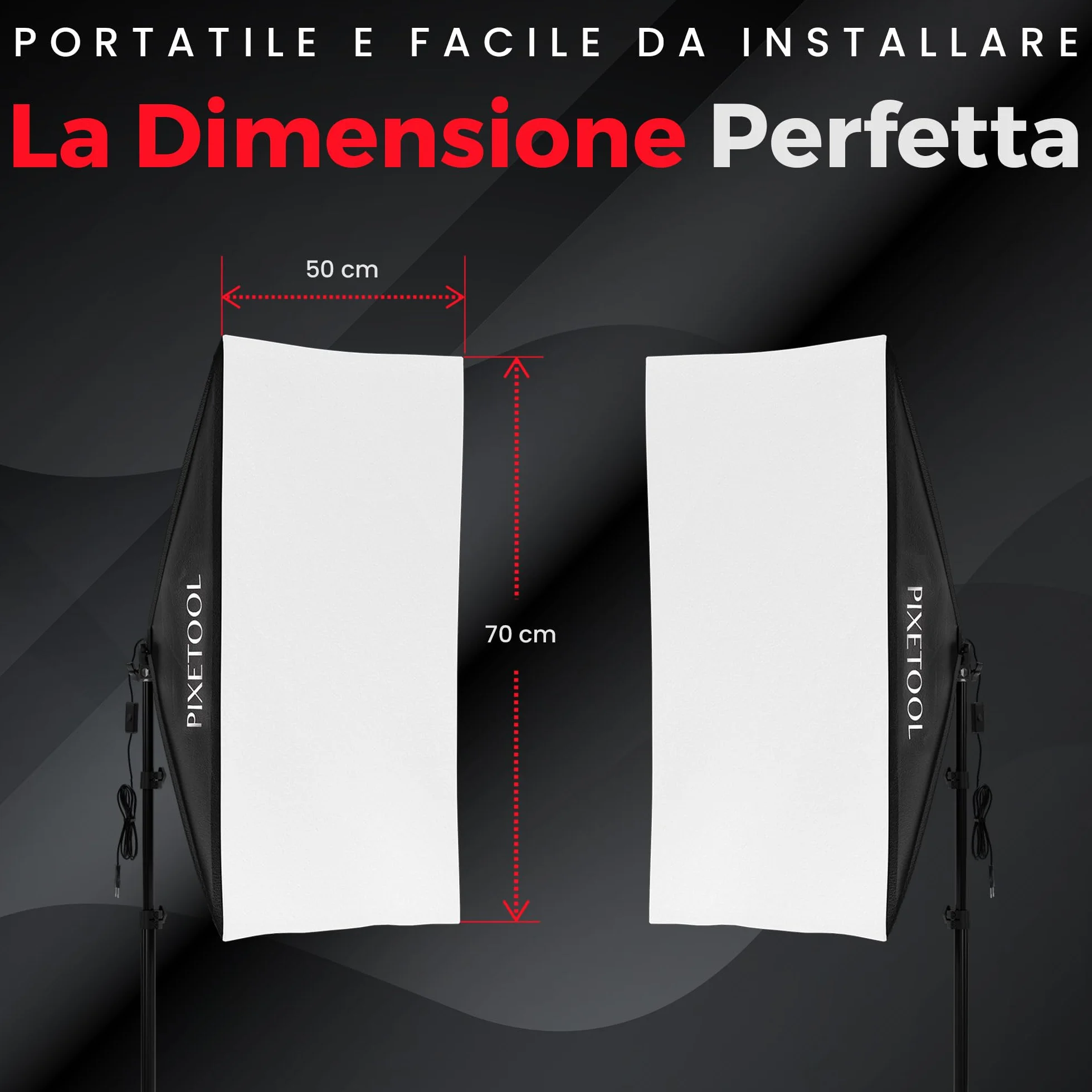 Set Softbox per Studio Fotografico - 2 Softbox 70x50 cm, 2 Luci a LED 4800 Lumen 3000-6000K - Luce Fotografica - Kit di Illuminazione – Lampada Fotografica