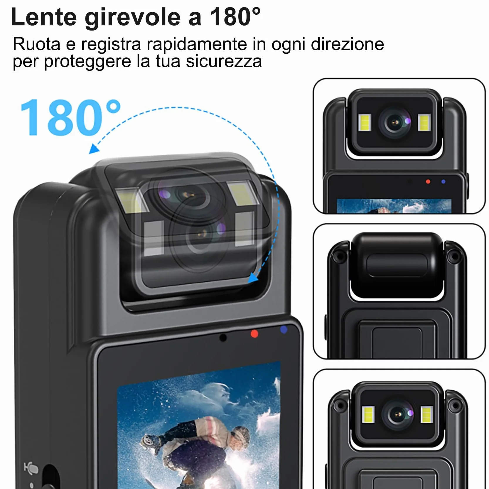 Body Cam 1080P con Audio, Mini Telecamera Portatile con Foto, Rilevamento del Movimento e Visione Notturna, Videocamera di Sicurezza per Uso Personale, Corsa e Lavoro