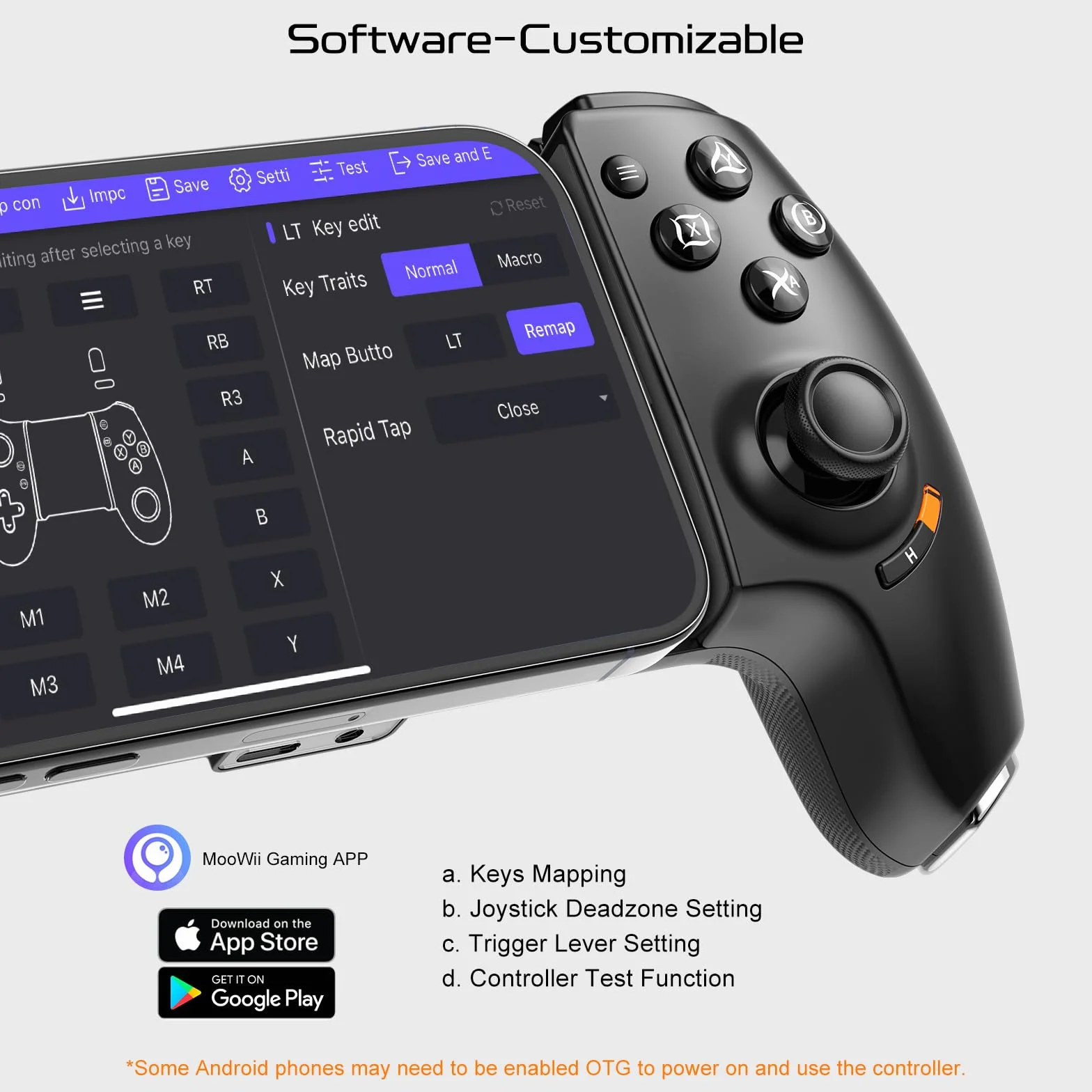 Joso Controller per iPhone 15/16 e Android (USB-C), controller di gioco remoto per console PS5/PS4/Xbox, Joysticks Effetto Hall, 2 pulsanti mappabili, jack audio da 3,5 mm