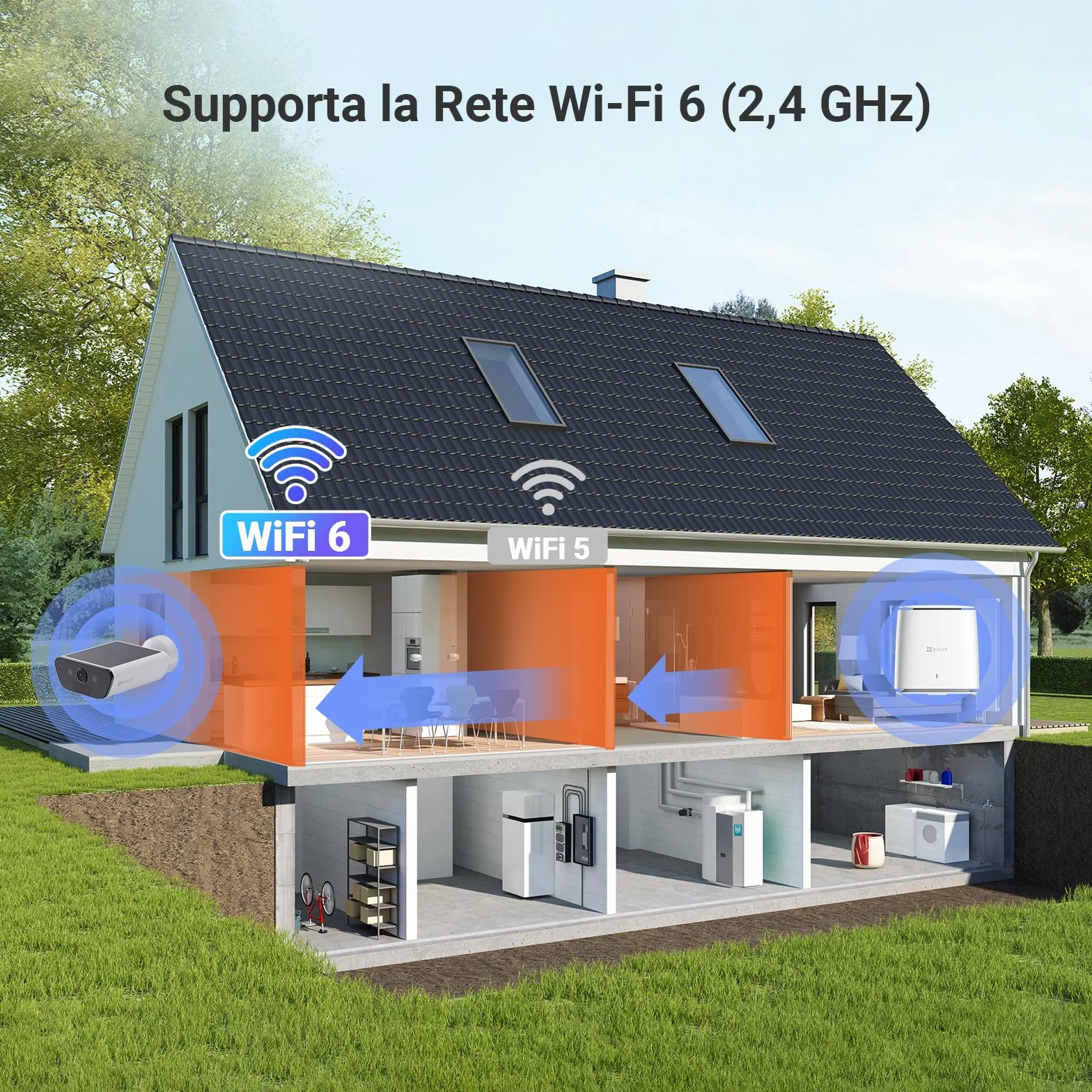 EZVIZ CB5 4K Telecamera Wi-Fi Esterno a Batteria Solare, 100% Senza Fili, Pannello Solare Integrato, Rilevamento di Persone/Veicoli, Visione Notturna a Colori, Audio Bidirezionale, Impermeabile IP65