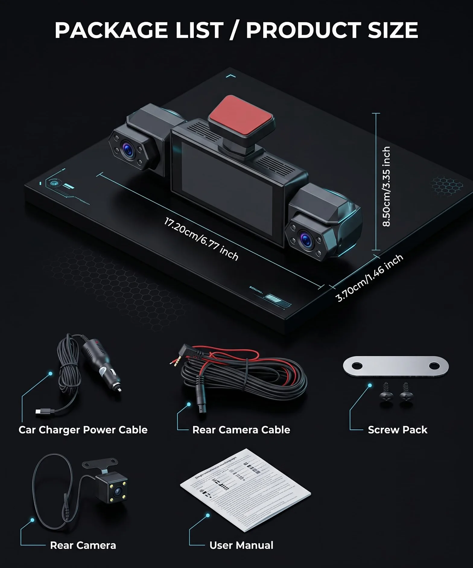 Rimoody 4 Canali 360° Dashcam Auto, 4 Telecamera HD 1080P Anteriore e Posteriore Sinistra Destra, 3.16 Pollici Schermo IPS Dash Cam con Visione Notturna 8 IR/Loop Video/24H Parcheggio Monitor