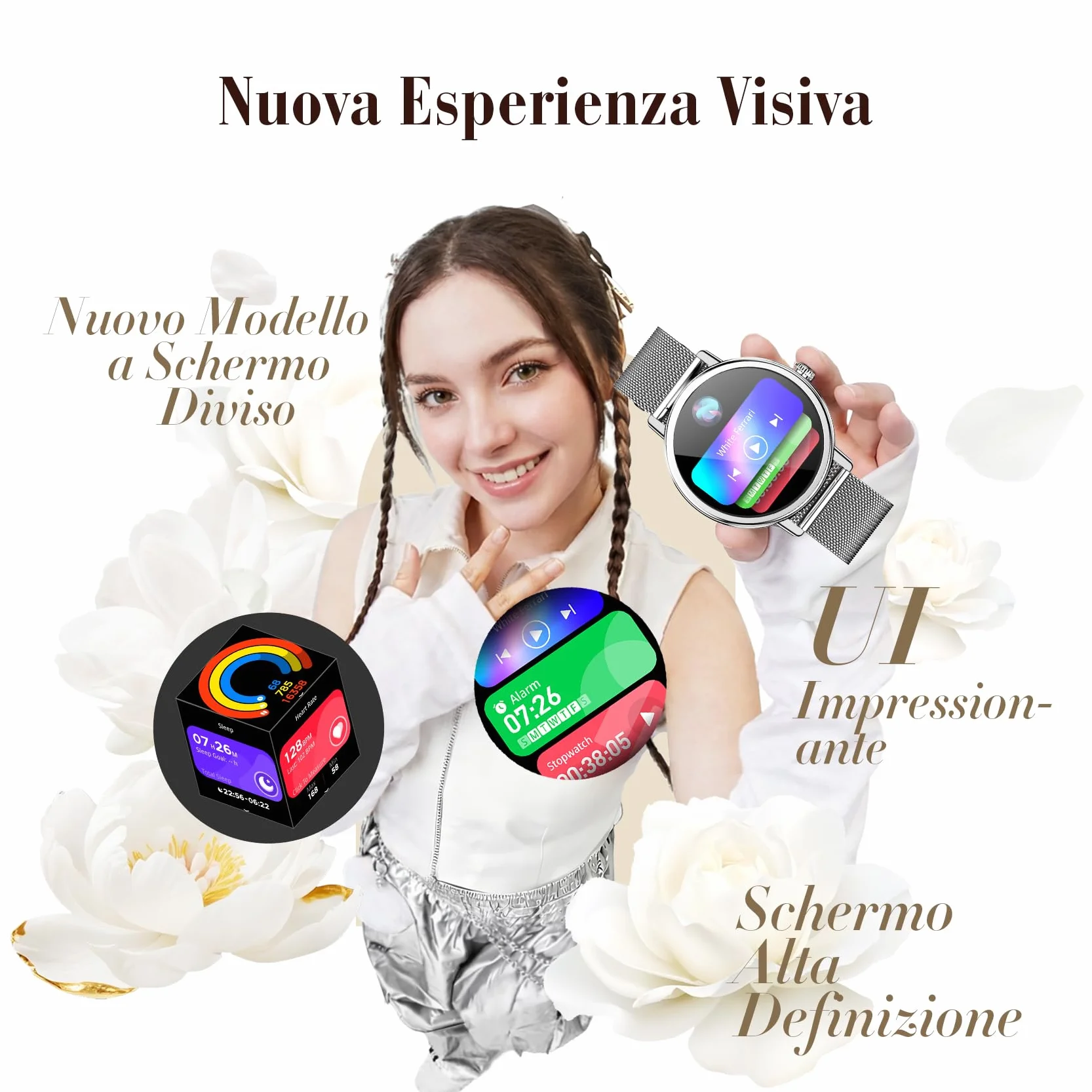 Smartwatch Donna, 1.26"Orologio Intelligente Donna con Chiamate Bluetooth, Smart Watch con 2 Cinturini, Notifiche, Podometro, Design Sottile, Compatibile con Android iOS, Smartwatch Impermeabile IP68