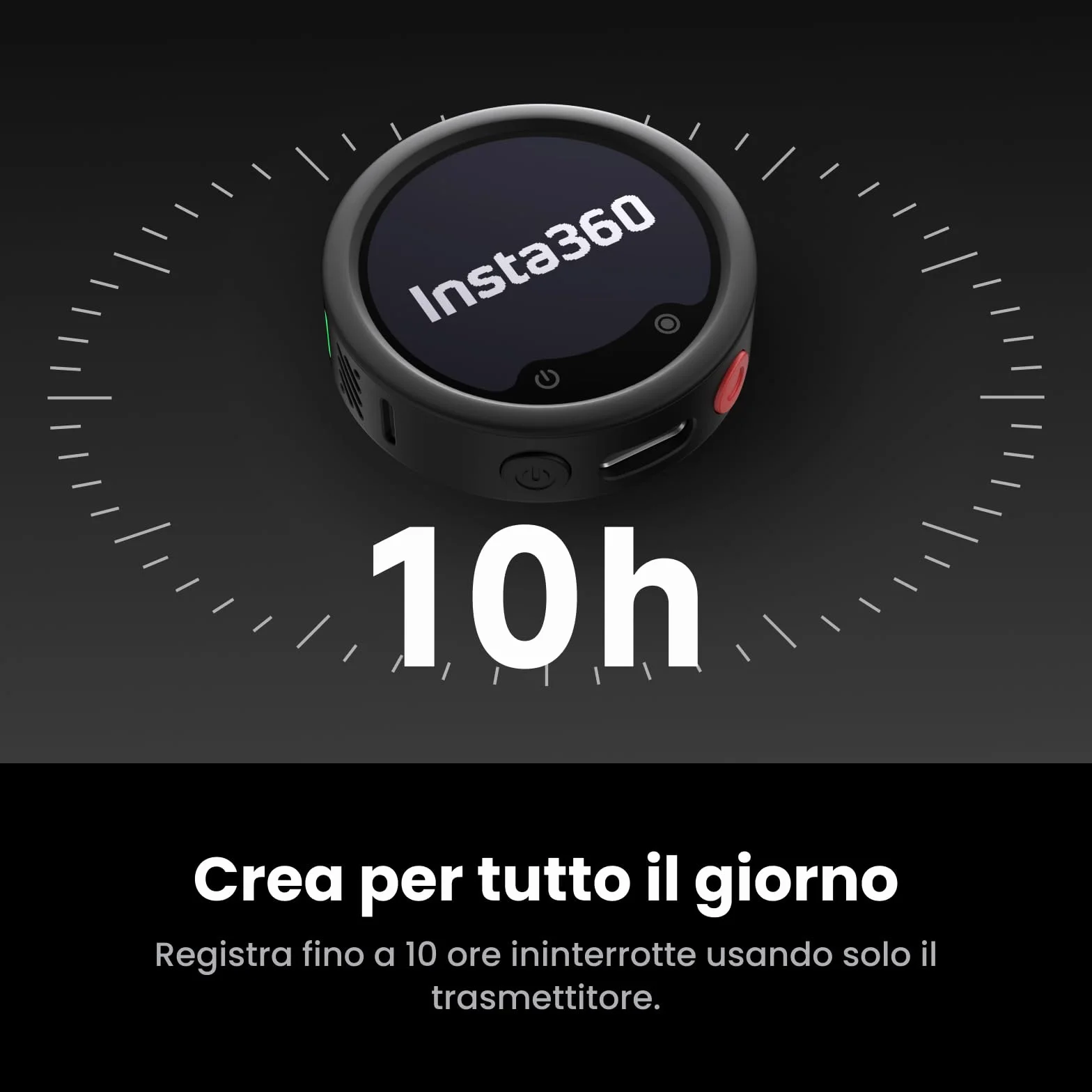 Insta360 Mic Pro Trasmettitore Nero grafite, mini microfono lavalier wireless per iPhone/videocamera/Android, cattura video, Bluetooth, display E-ink personalizzabile, 3 mic
