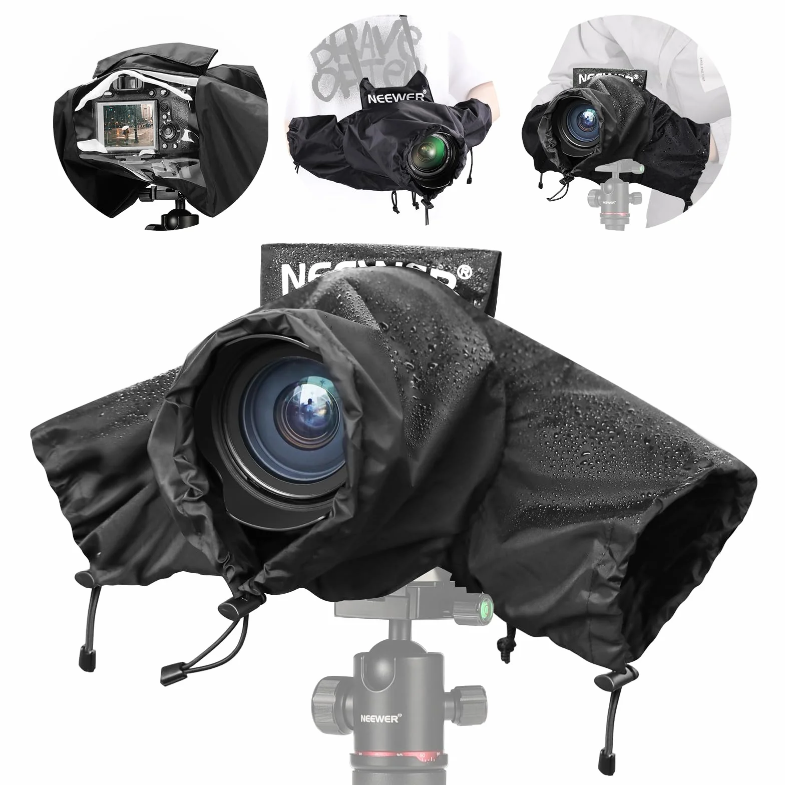 NEEWER Copertura Antipioggia per Fotocamera, Impermeabile in Nylon Resistente di Piccole Dimensioni Compatibile con Canon Sony Nikon DSLR Mirrorless Vlog Camera e Obiettivi Entro 200mm, PB003