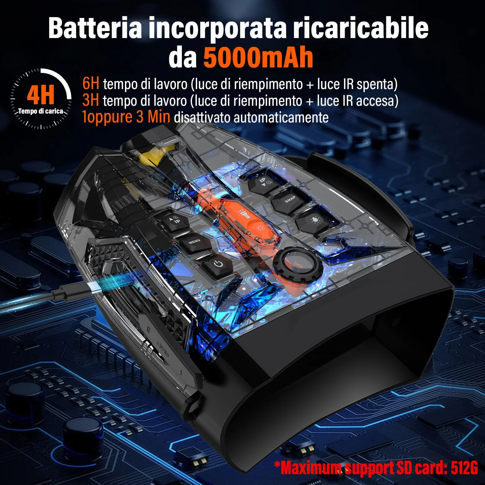 Visore Notturno, Display HD Da 4" Binocolo Visione Notturna 4K, Zoom Digitale 10X Visione Notturna 800M, 5000mAh Binocolo Visore Notturno a Infrarossi Da 5 W Per Il Campeggio, Caccia