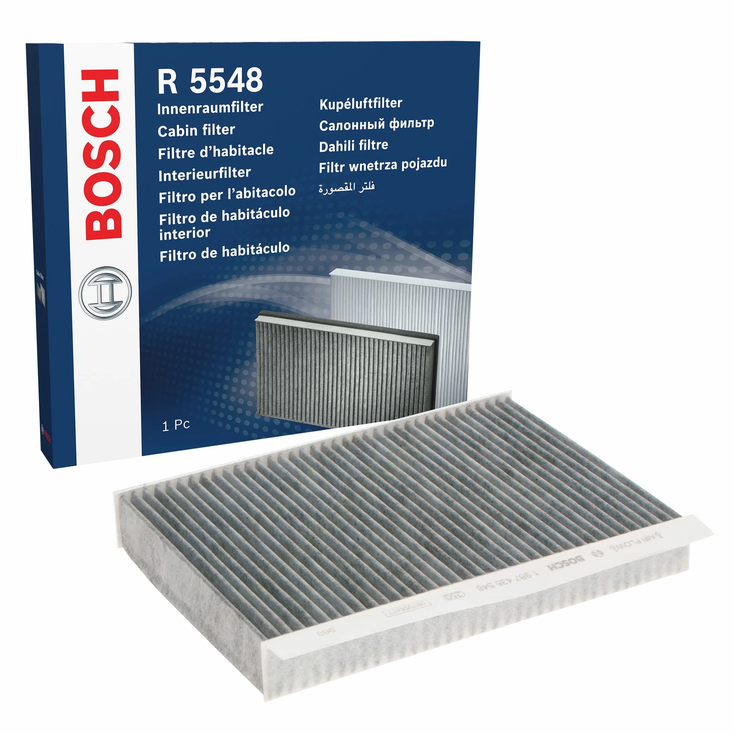 Bosch Filtro Abitacolo ai Carboni Attivi R5548, Filtro di Ricambio - Contro cattivi odori, polline e polvere per un'aria più pulita all'interno del veicolo