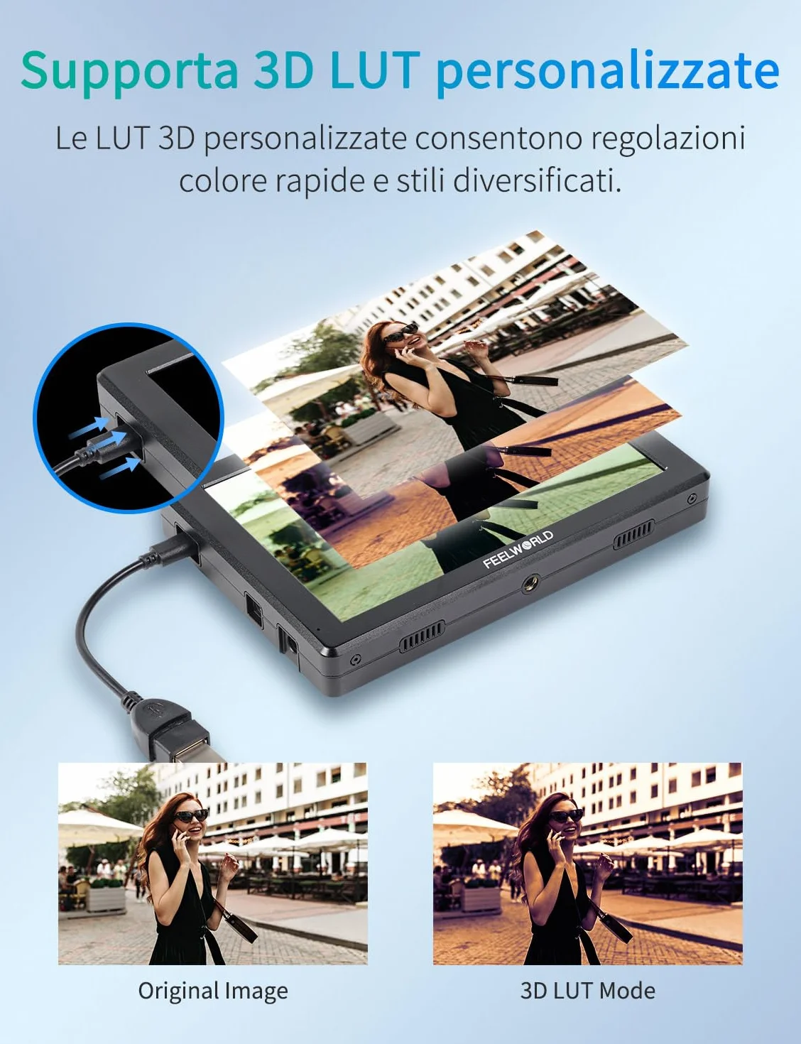 FEELWORLD T7SPRO 2000nit Monitor da Campo da 7 pollici in alluminio per videocamera Monitor con ingresso/uscita SDI HDMI 4K LUT 3D Forma d'onda 9:16 Marker F750 Batteria da 4400 mAh