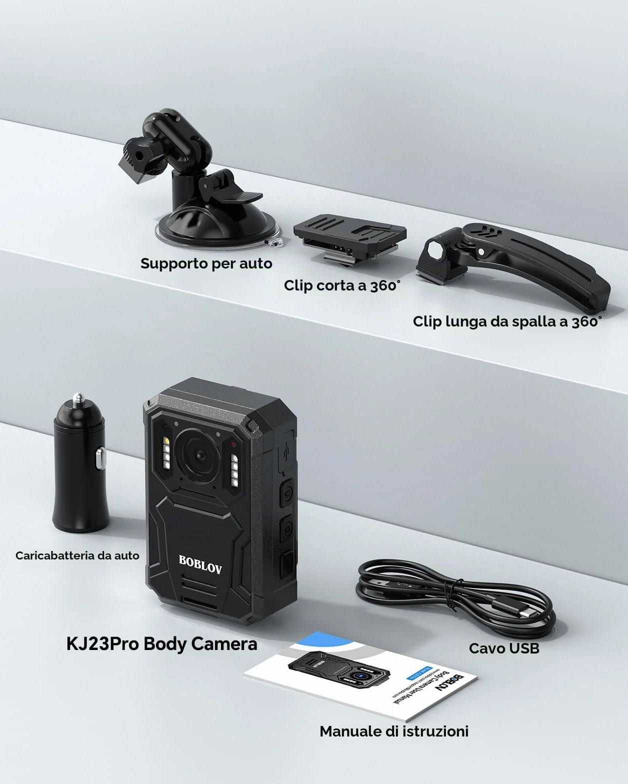 BOBLOV KJ23PRO 2K Fotocamere montate sul corpo, Body Cams Polizia da 128 GB integrata con visione notturna, batteria da 4000 mAh per 15 ore di registrazione, IP66, per forze dell'ordine, sicurezza