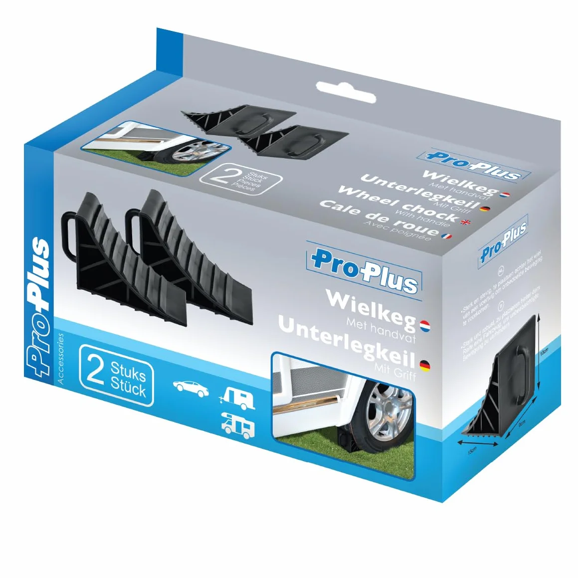 ProPlus 2 cunei frenanti con impugnatura per roulotte rimorchio